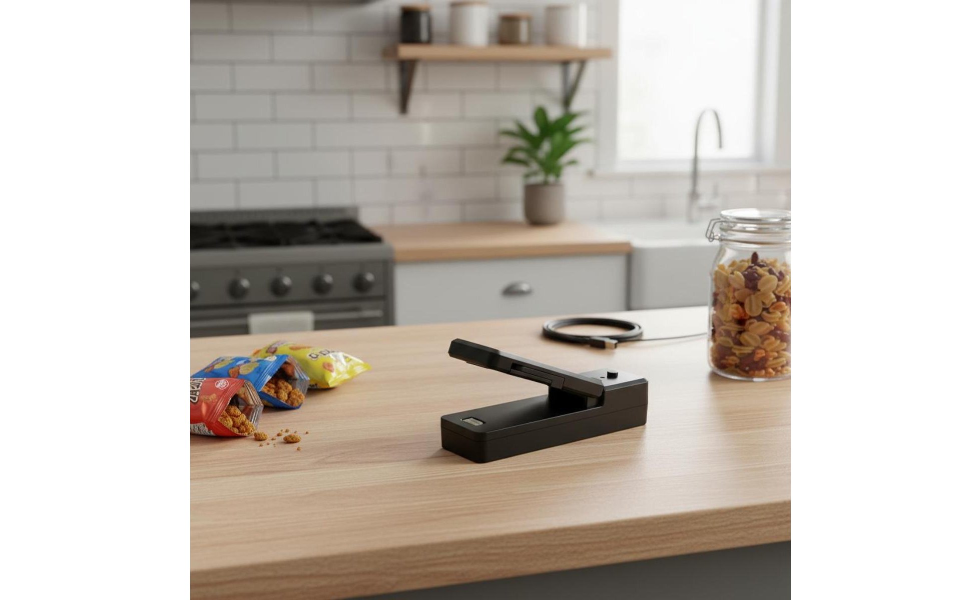USB Rechargeable Bag Sealer Sticky Base 2-in-1 Sealer and for Travel