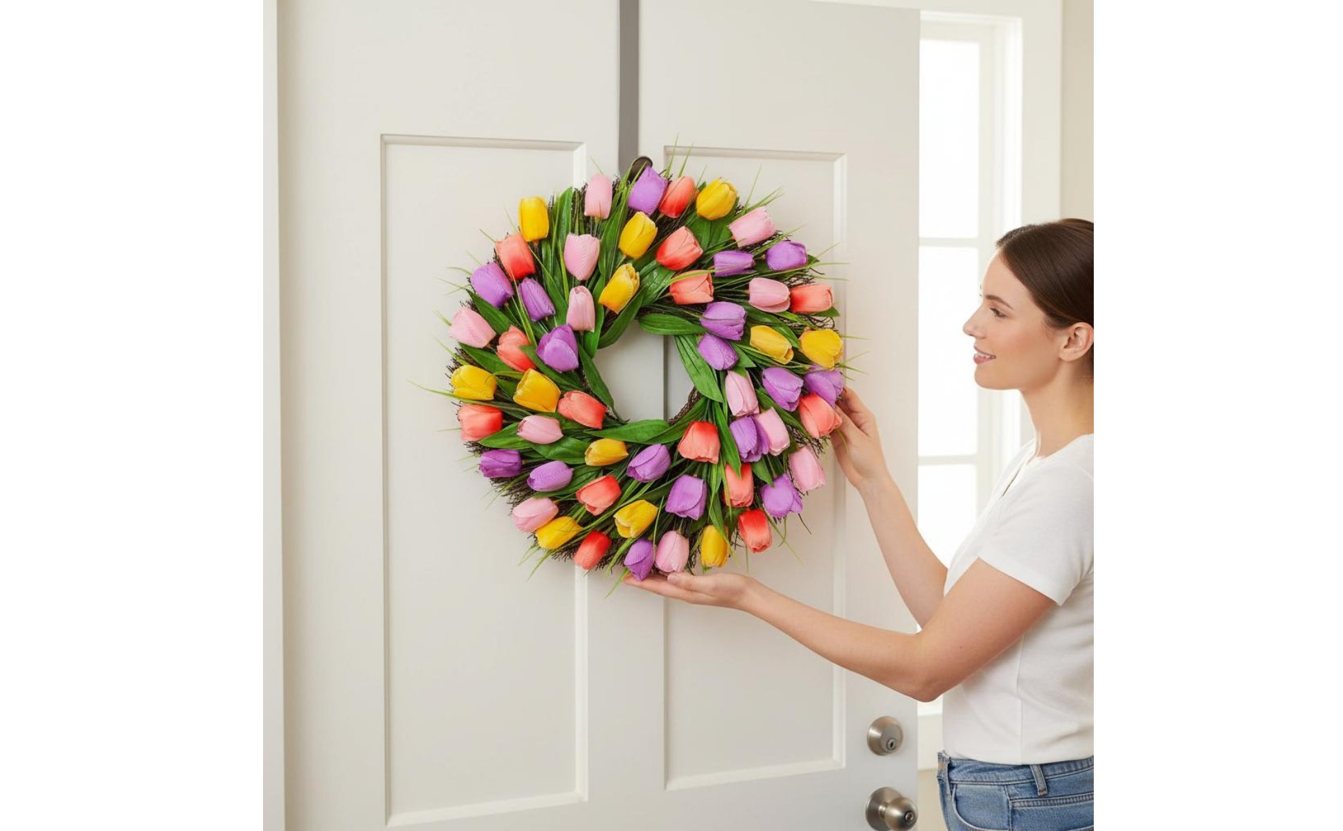 Artificial Tulip Wreath Mother's Day Gift Tulip Wreath Vibrant Colors