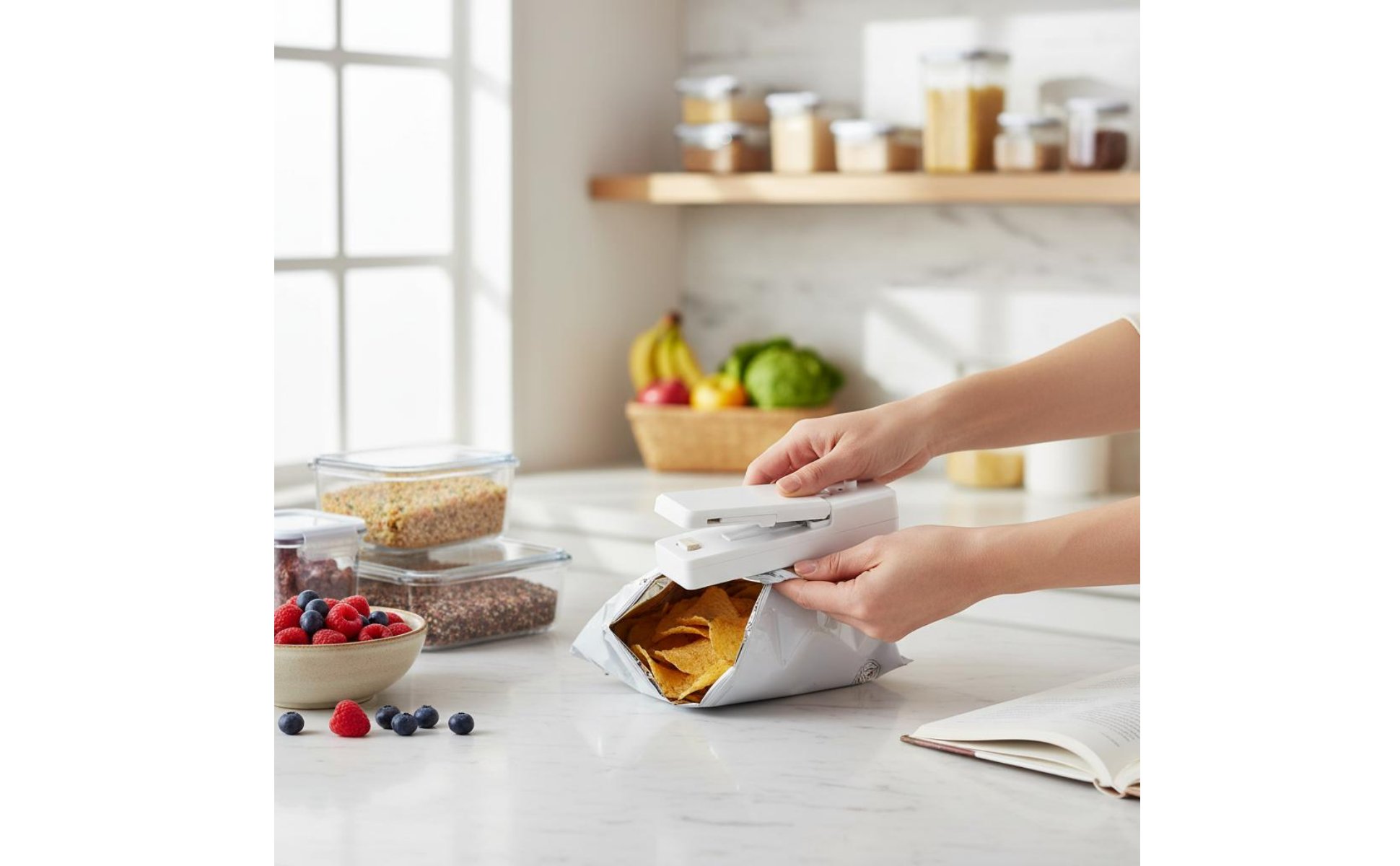 USB Rechargeable Bag Sealer Sticky Base 2-in-1 Sealer and for Travel