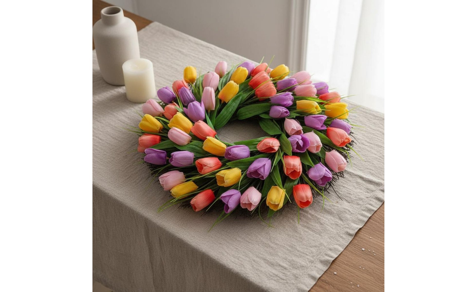 Artificial Tulip Wreath Mother's Day Gift Tulip Wreath Vibrant Colors