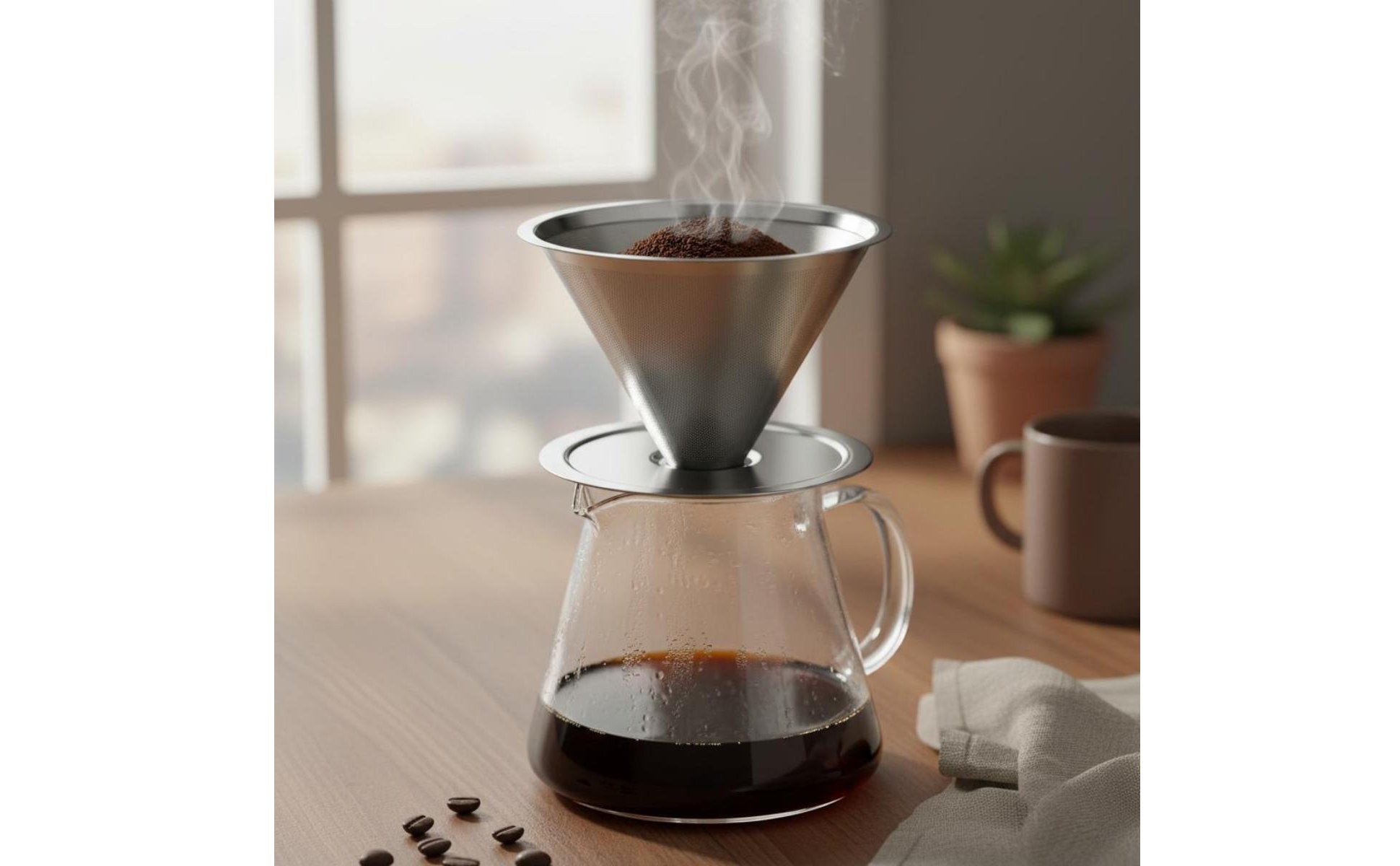 Pour-Over Kaffeefilter Doppellagig Papierloser Kaffeefilter ohne Filterpapier