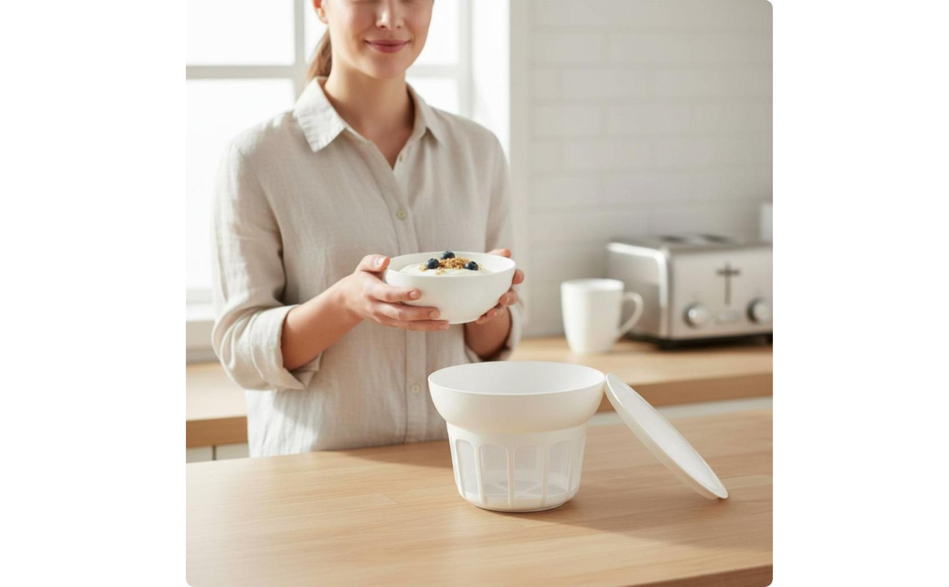 Whey Separator Spill-Resistant Lid Greek Yogurt Appliance Complimentary