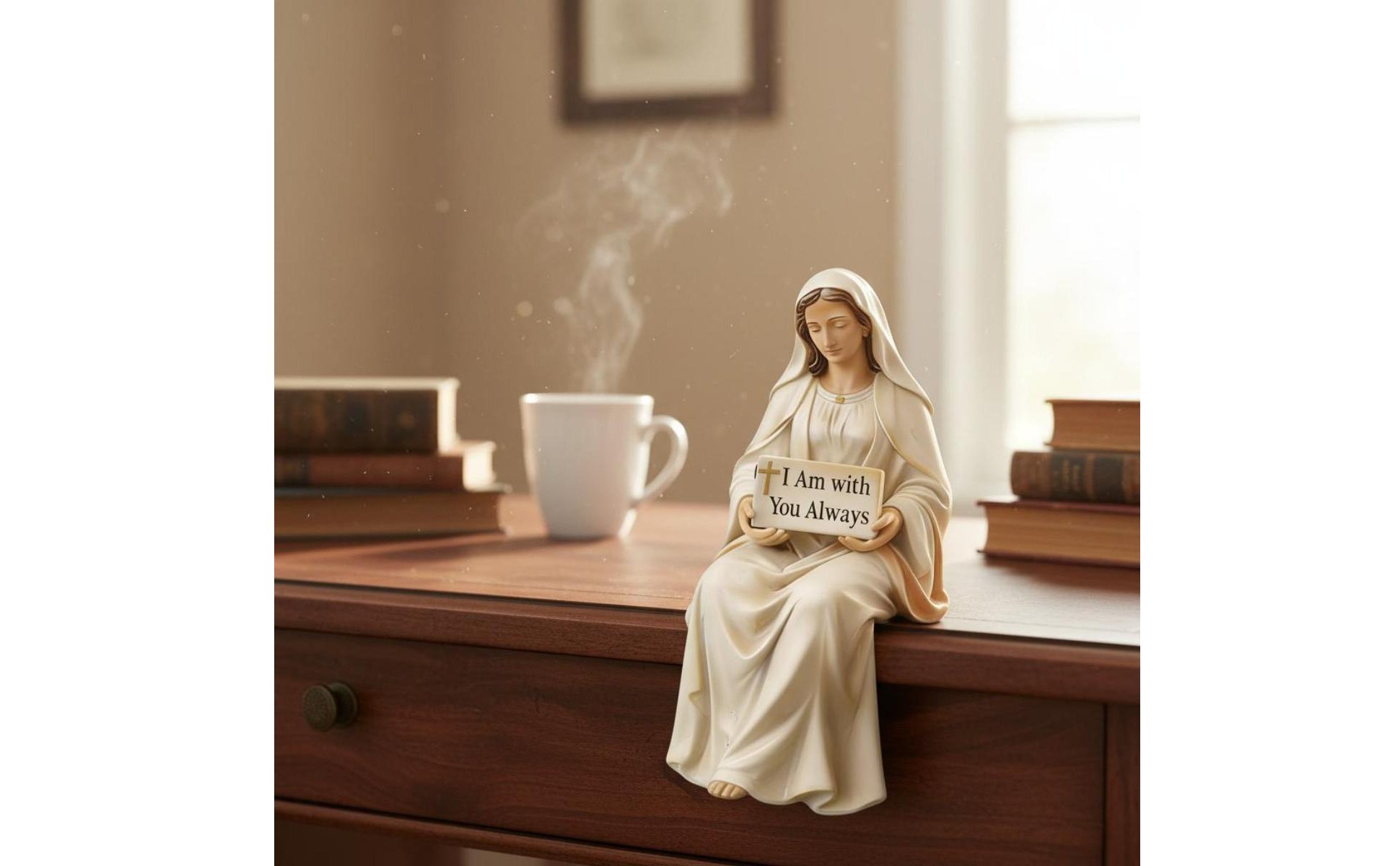 Blessed Mother Shelf Sitter Figurine Spiritual Comfort Desk Companion Figurine