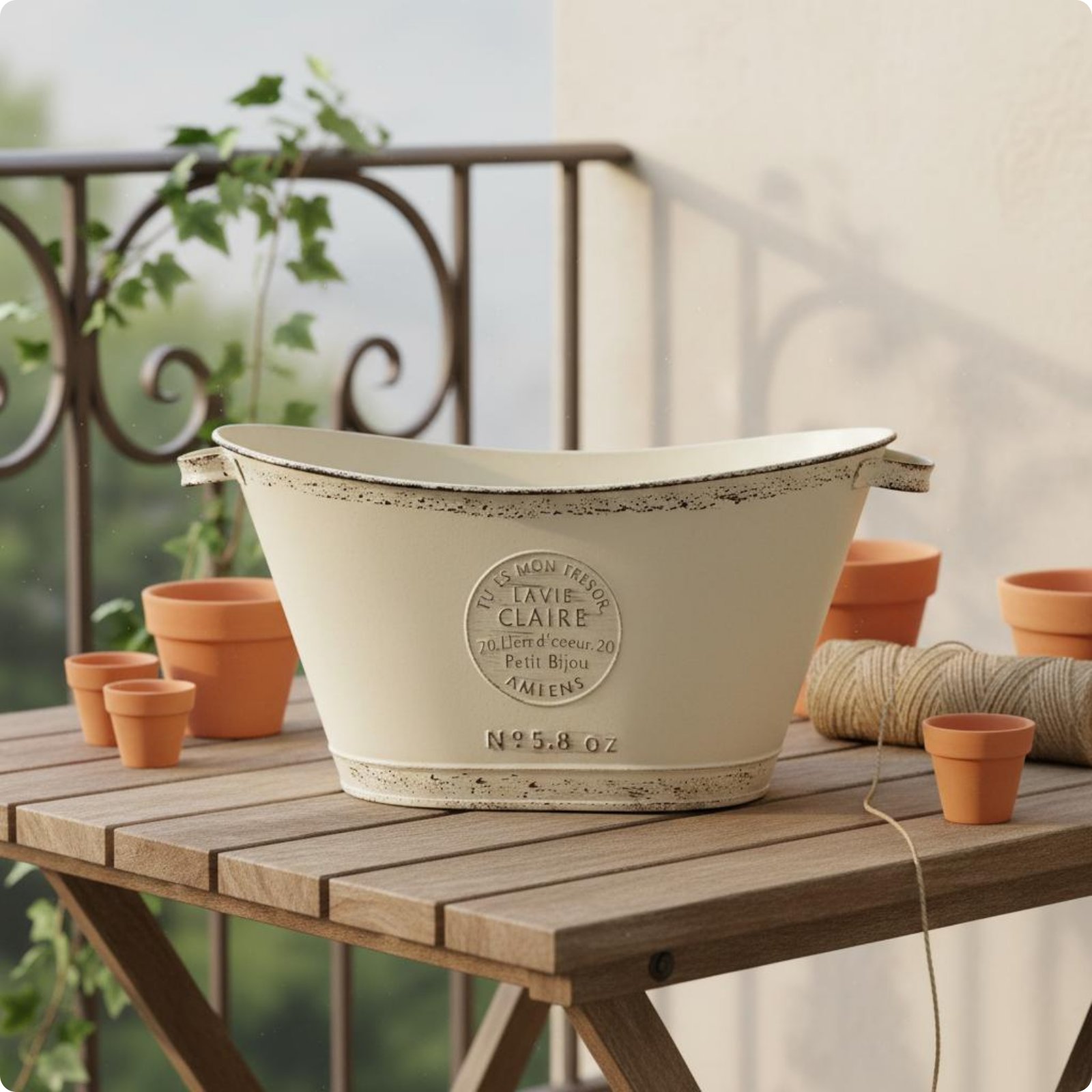 Decorative Metal Flower Tub Weathered Finish Galvanized Planter Tub for Balcony