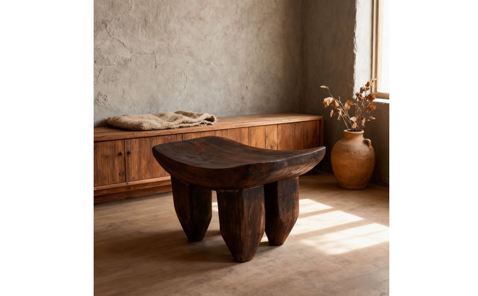 Backless Wooden Stool Distressed Finish Rustic Wood Stool Handmade for Designers