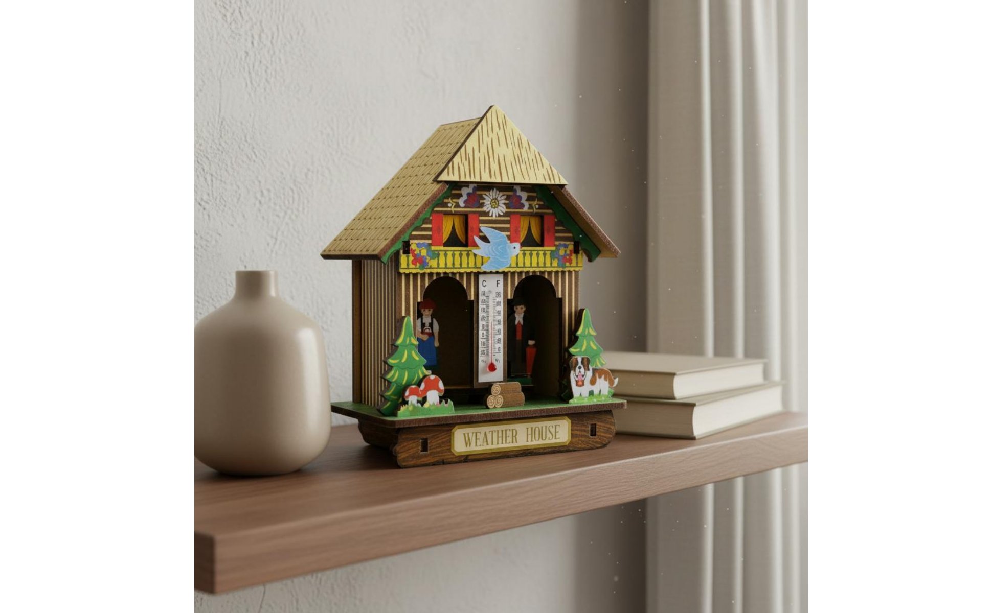 Weather House Temperature and Humidity Display Wooden Chalet Hygrometer