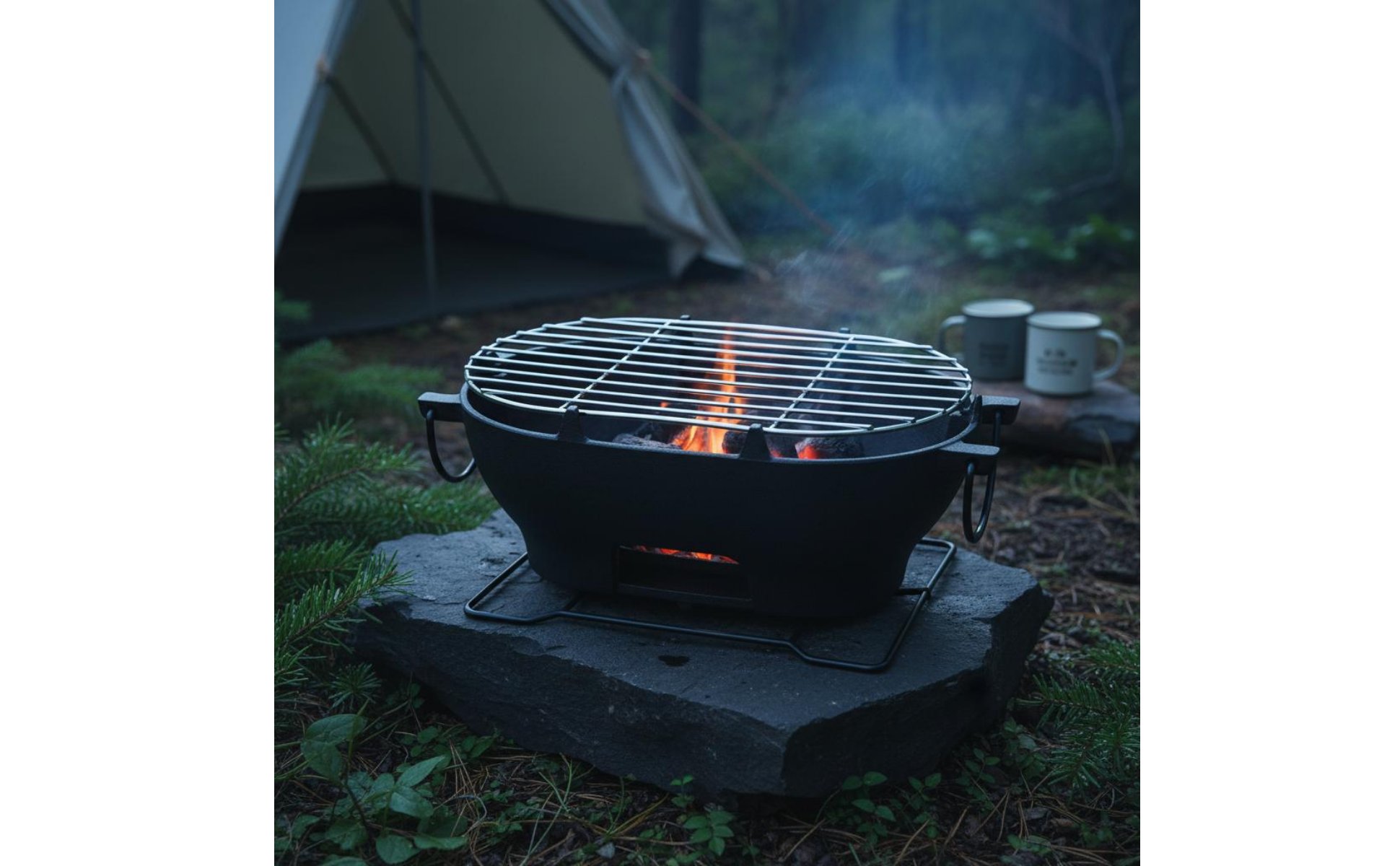 Ovaler Gusseisengrill Gusseisen tragbarer Holzkohlegrill langlebig für Picknick