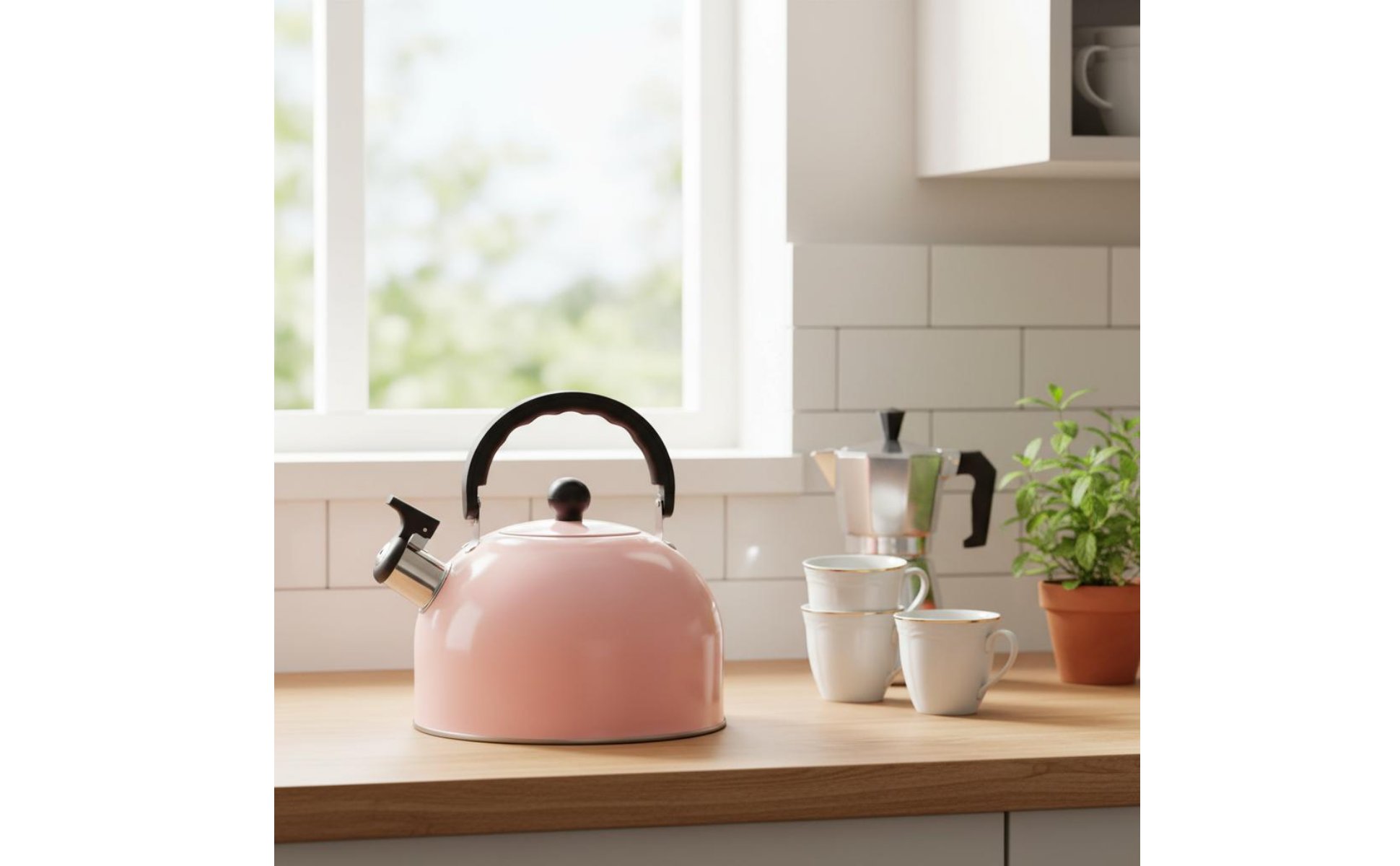 3 L Pfeifkessel 3L lautes Pfeifsignal rosa Flötenkessel Pfeifton für Camping