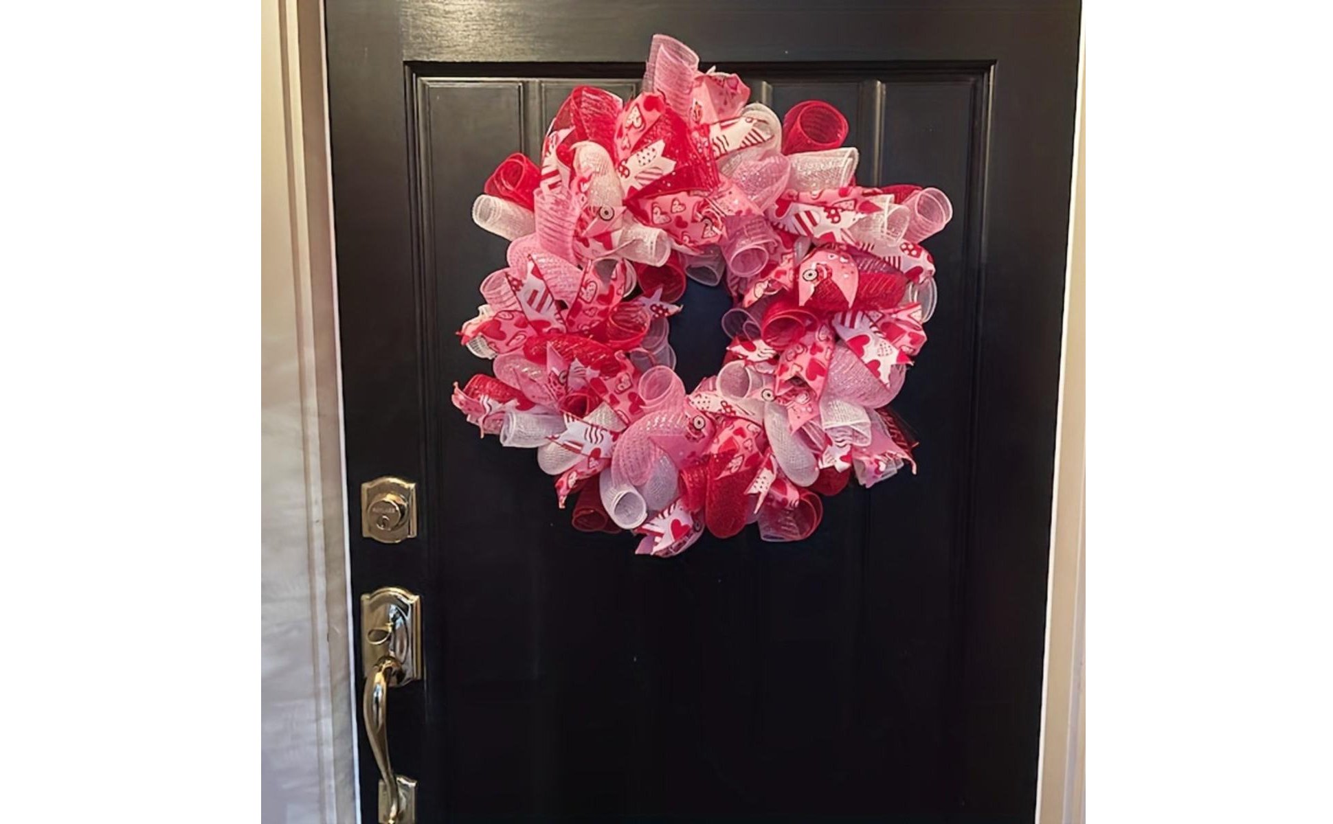Valentine Wreath Shape-Holding Pink Ribbon Wreath Glittery for Door, Window