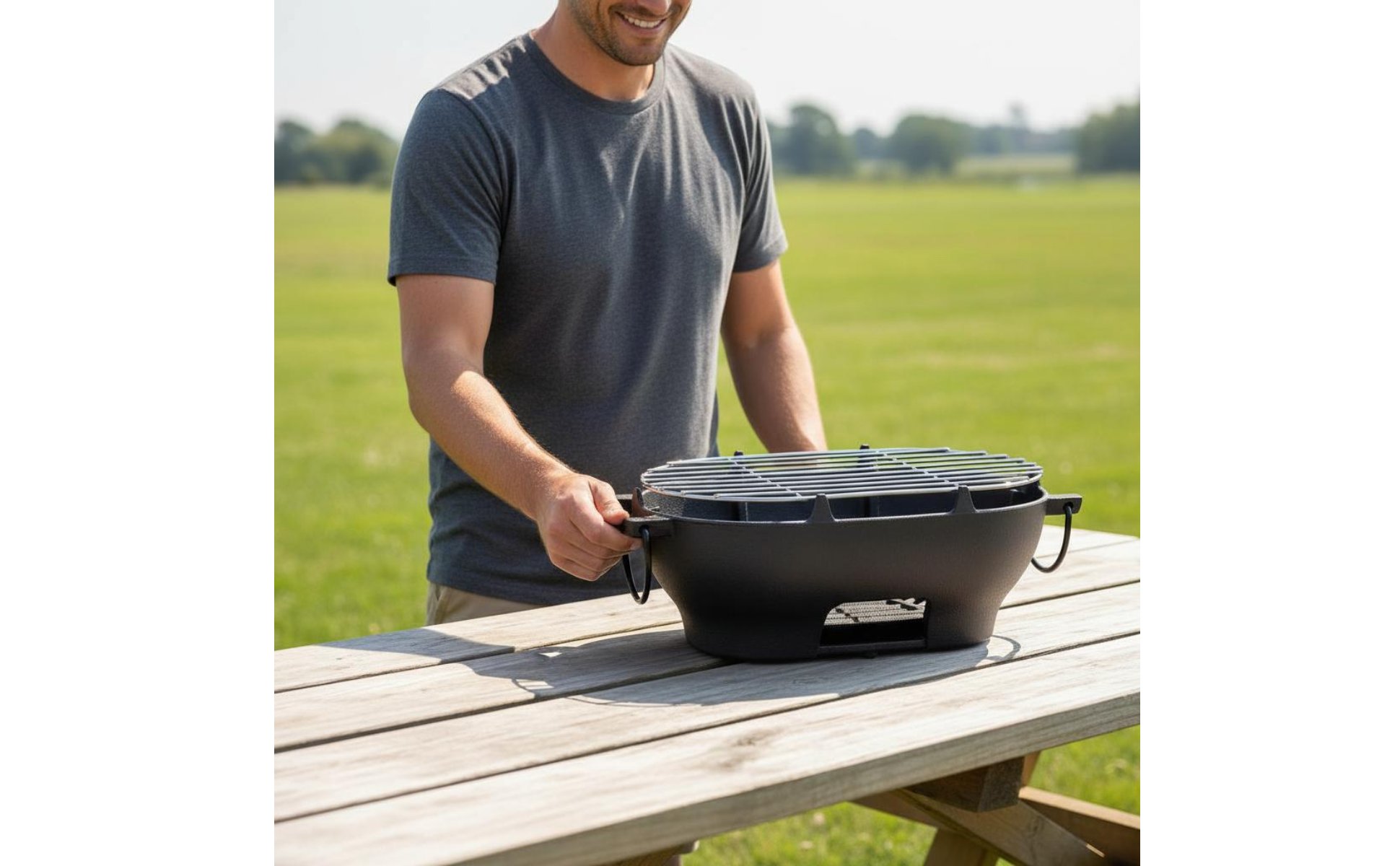 Ovaler Gusseisengrill Gusseisen tragbarer Holzkohlegrill langlebig für Picknick