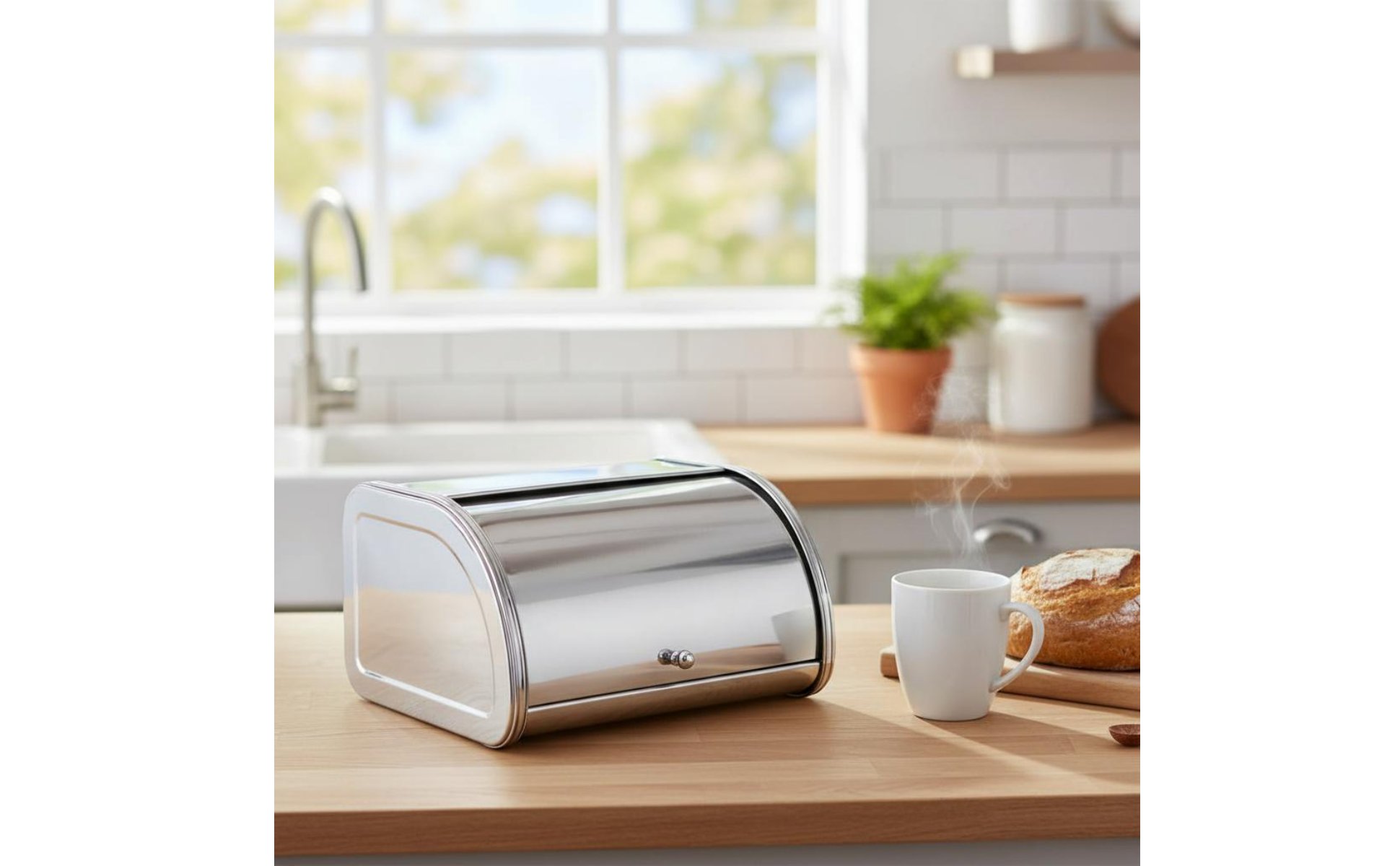 Stainless Steel Bread Box Countertop Hinged-Lid Bread Container for Home Cooks