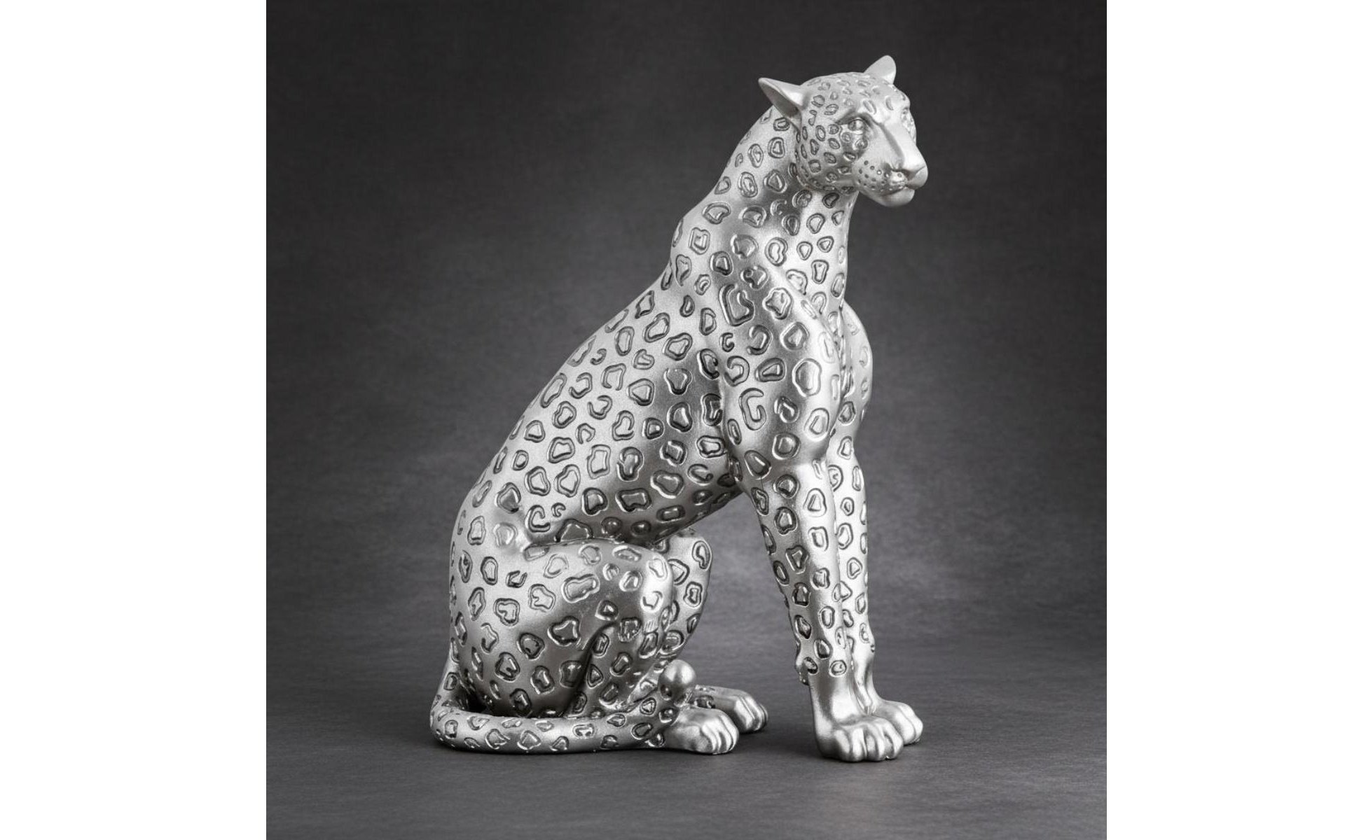 Resin Leopard Sculpture Electroplated Silver Leopard Figurine Luxury Look