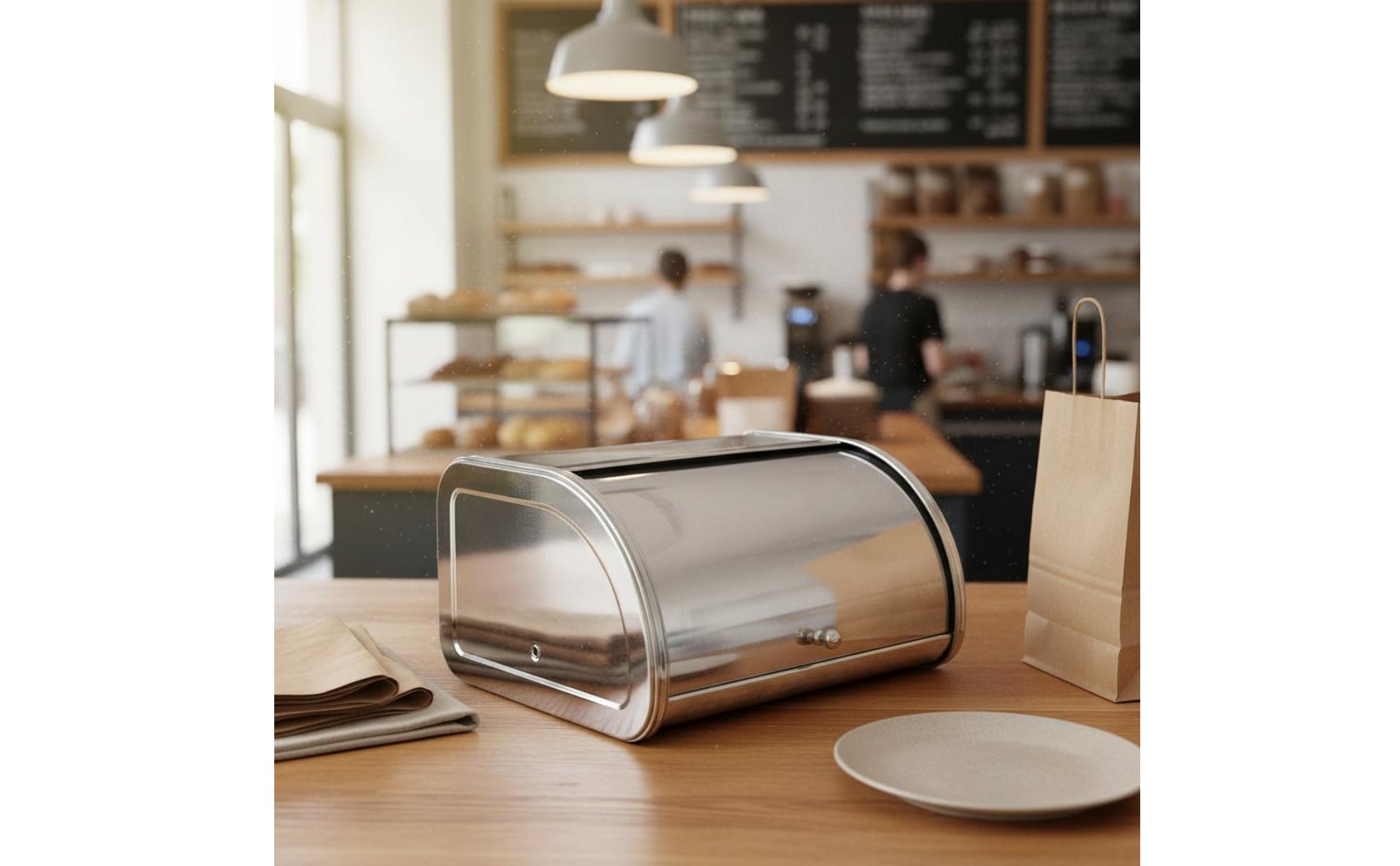 Stainless Steel Bread Box Countertop Hinged-Lid Bread Container for Home Cooks