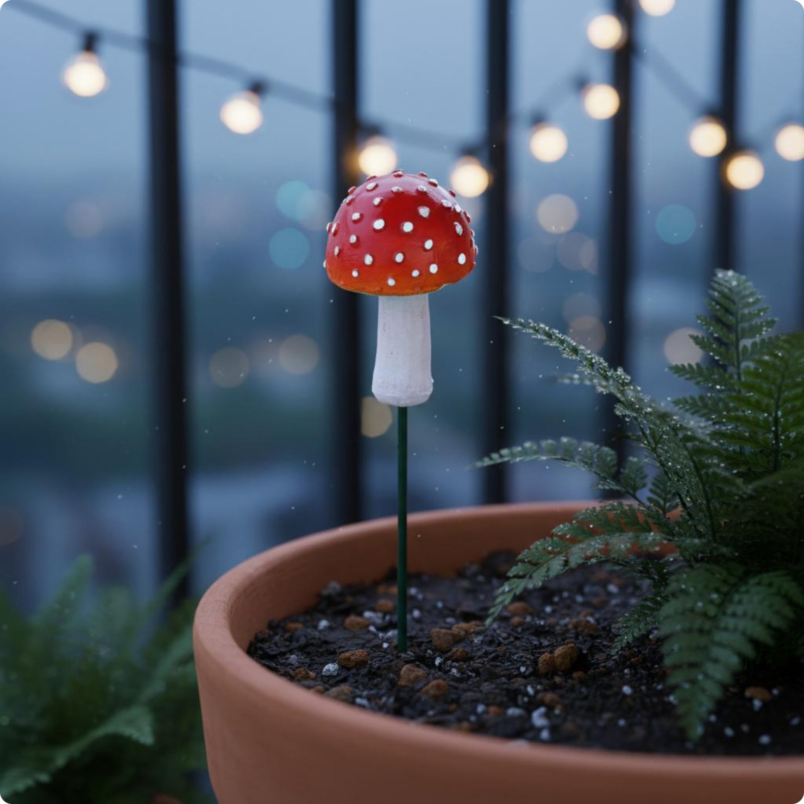 2 Pieces Illuminating Toadstool Garden Stake Playful Red Toadstool Stake