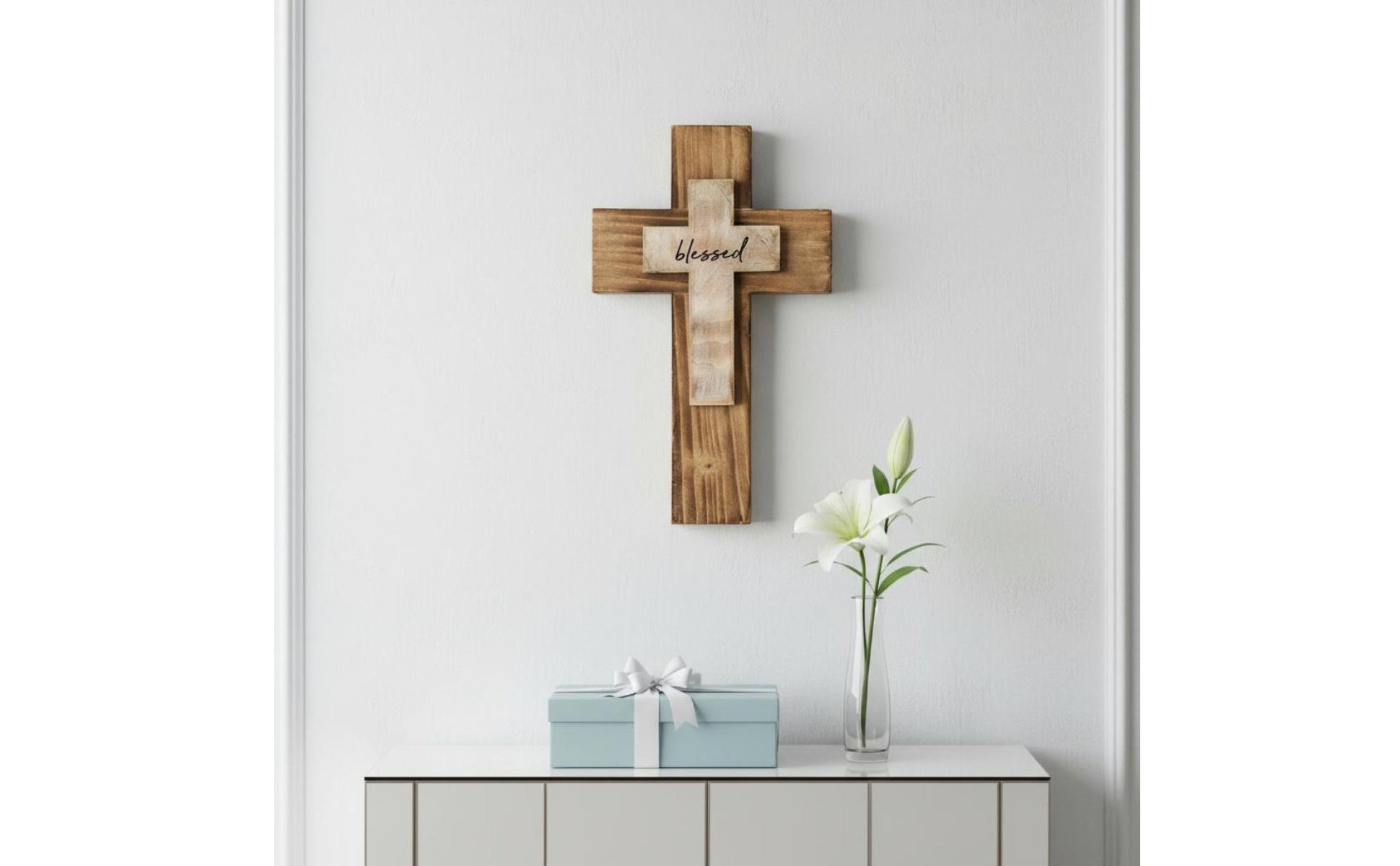 Layered Wood Cross Easter Gift Wooden Wall Cross Ready to Hang for Bedroom, Home