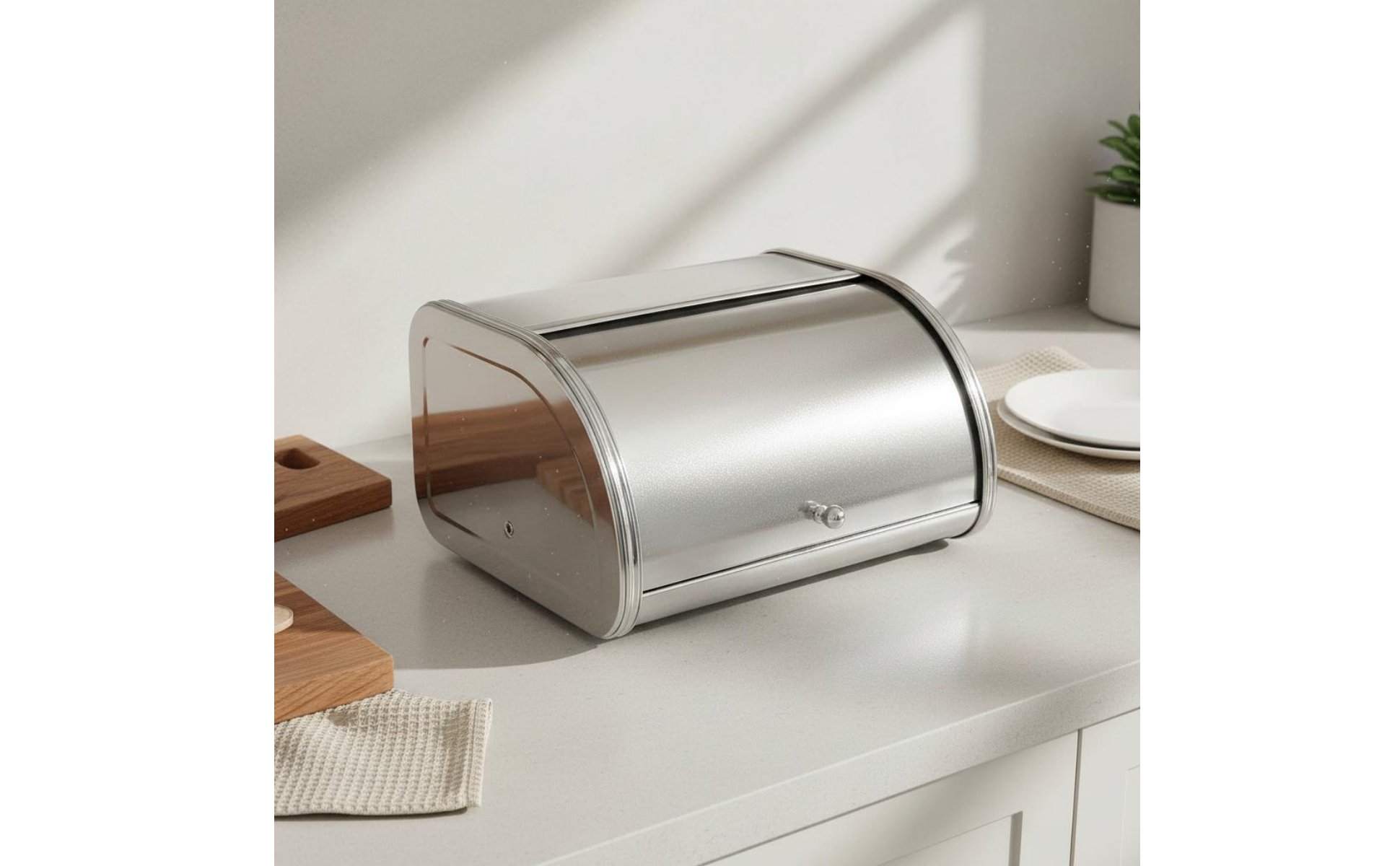 Stainless Steel Bread Box Countertop Hinged-Lid Bread Container for Home Cooks
