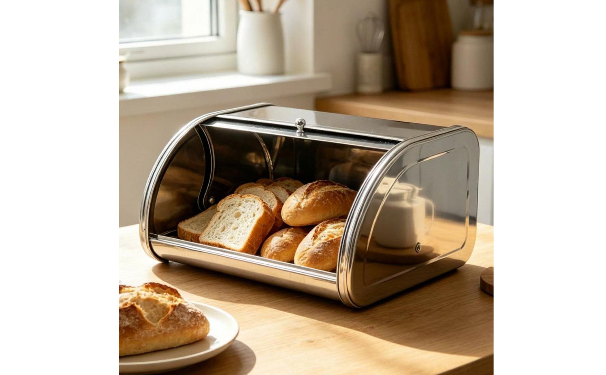 Stainless Steel Bread Box Countertop Hinged-Lid Bread Container for Home Cooks