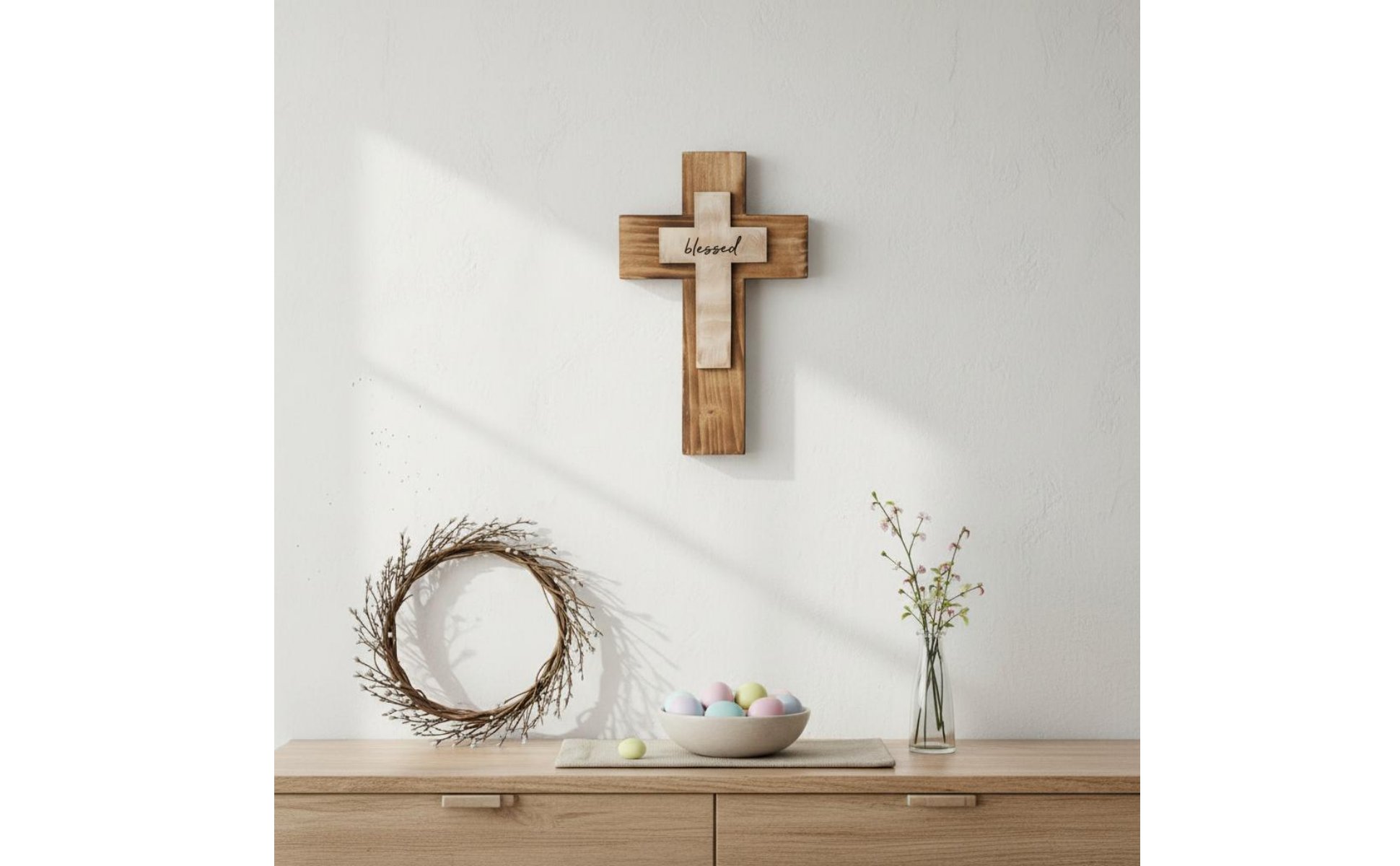 Layered Wood Cross Easter Gift Wooden Wall Cross Ready to Hang for Bedroom, Home