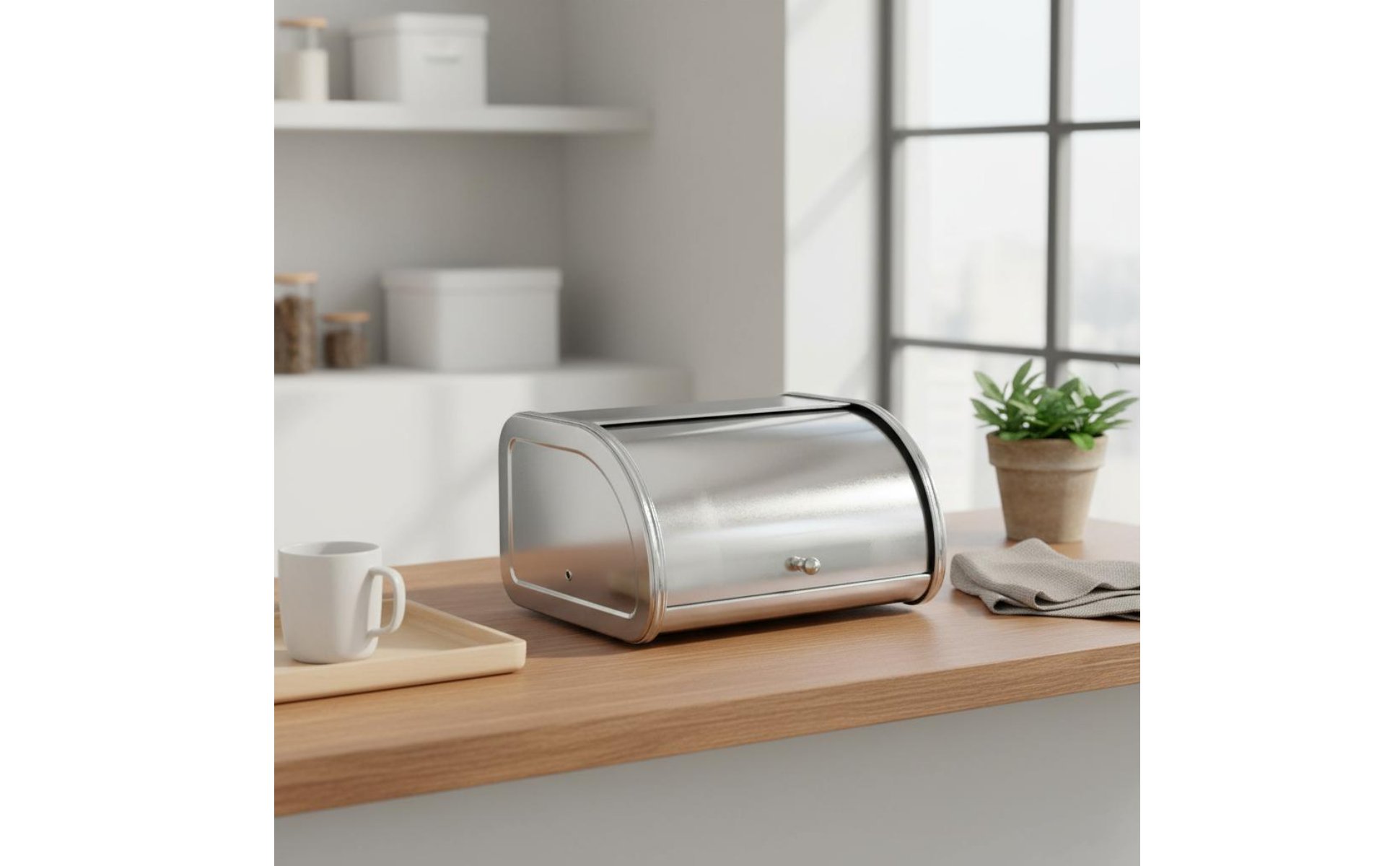 Stainless Steel Bread Box Countertop Hinged-Lid Bread Container for Home Cooks