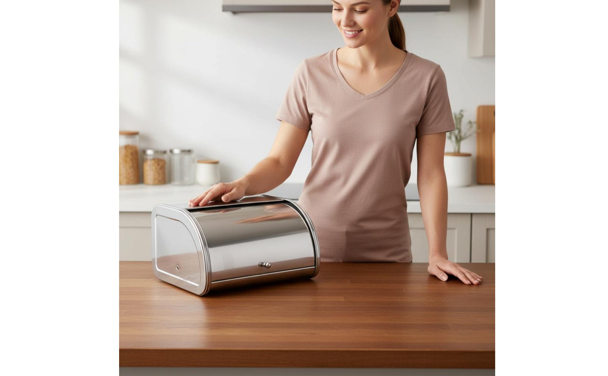 Stainless Steel Bread Box Countertop Hinged-Lid Bread Container for Home Cooks