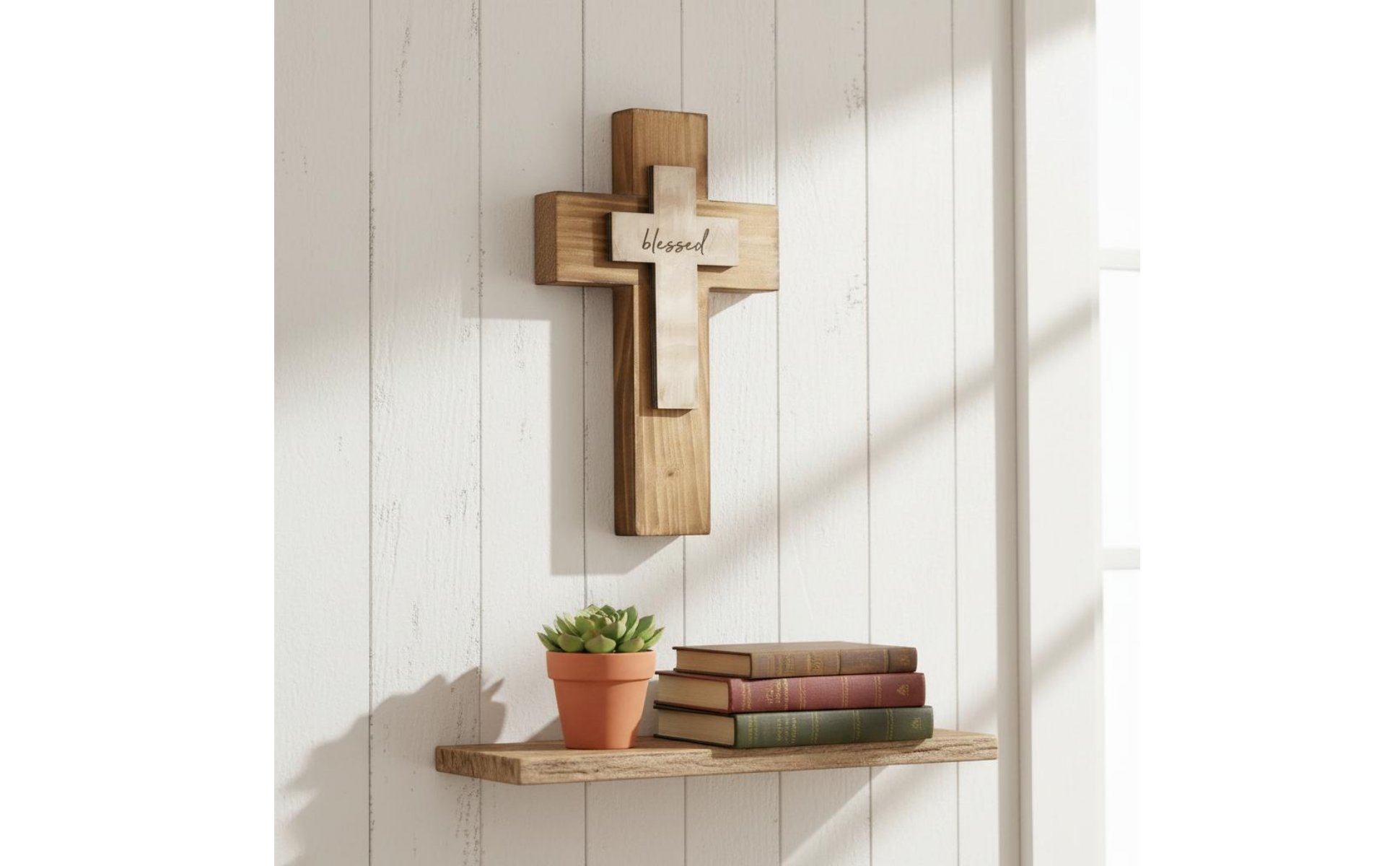 Layered Wood Cross Easter Gift Wooden Wall Cross Ready to Hang for Bedroom, Home