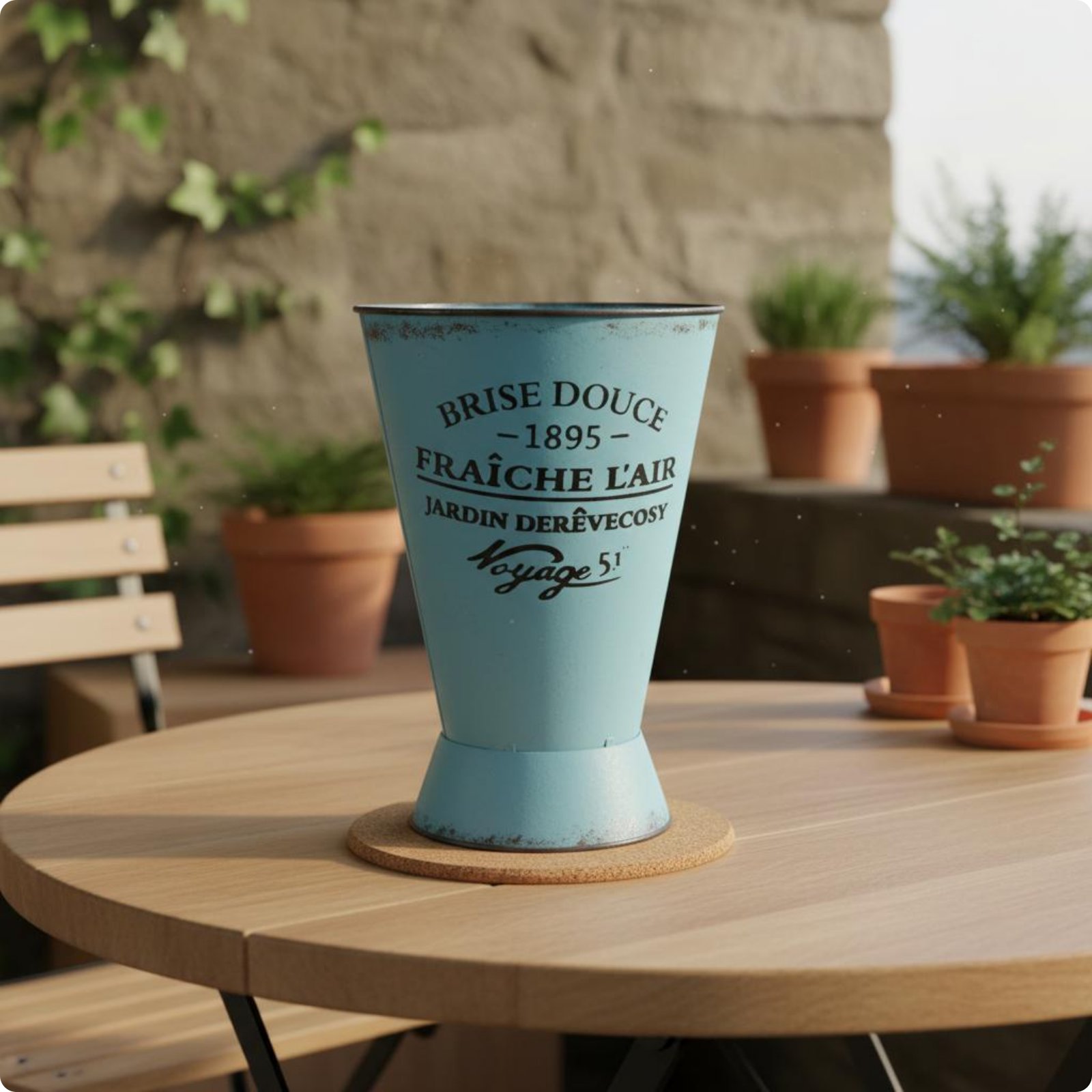 Ice Cream Pail Planter with Base French Flower Pot Decorative Print