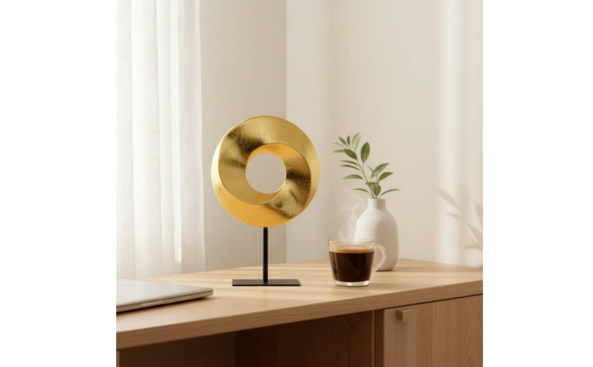 Sculpture Moderne Aspect Luxe Statue Décorative sur Socle Fini Brillant