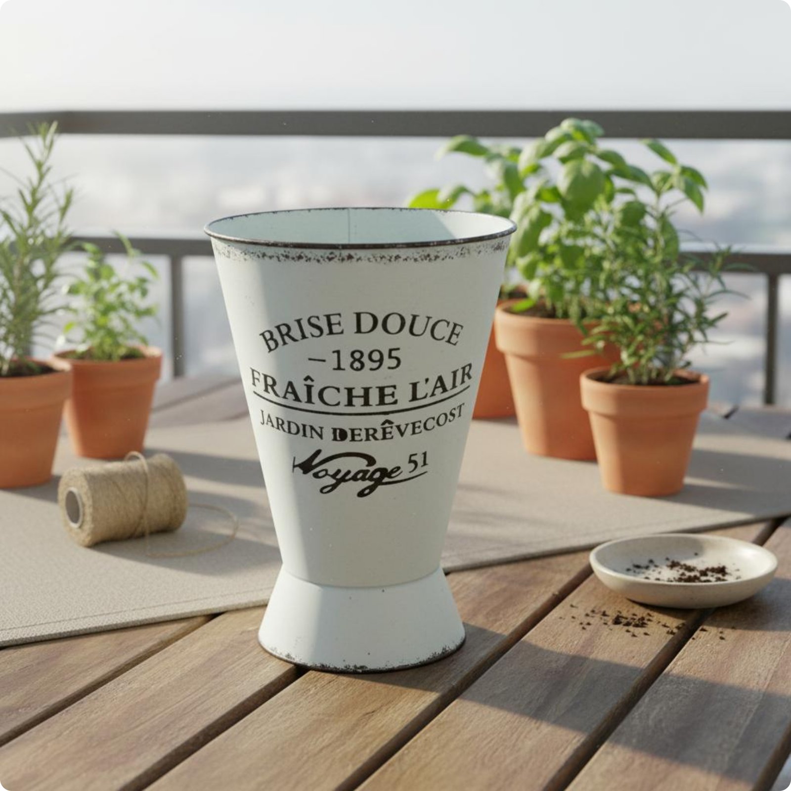 Ice Cream Pail Planter with Base Pedestal Flower Planter Vintage &amp; Design
