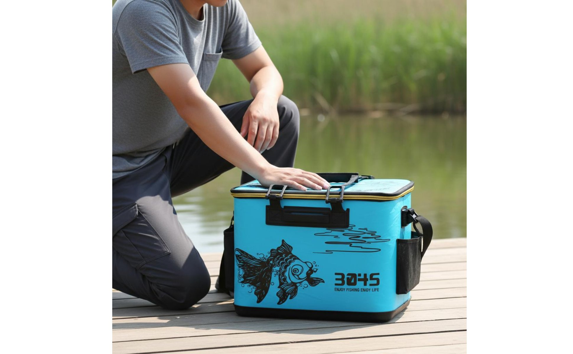 Seau à Poissons EVA Rigide Grande Capacité Boîte de Pêche Étanche Léger