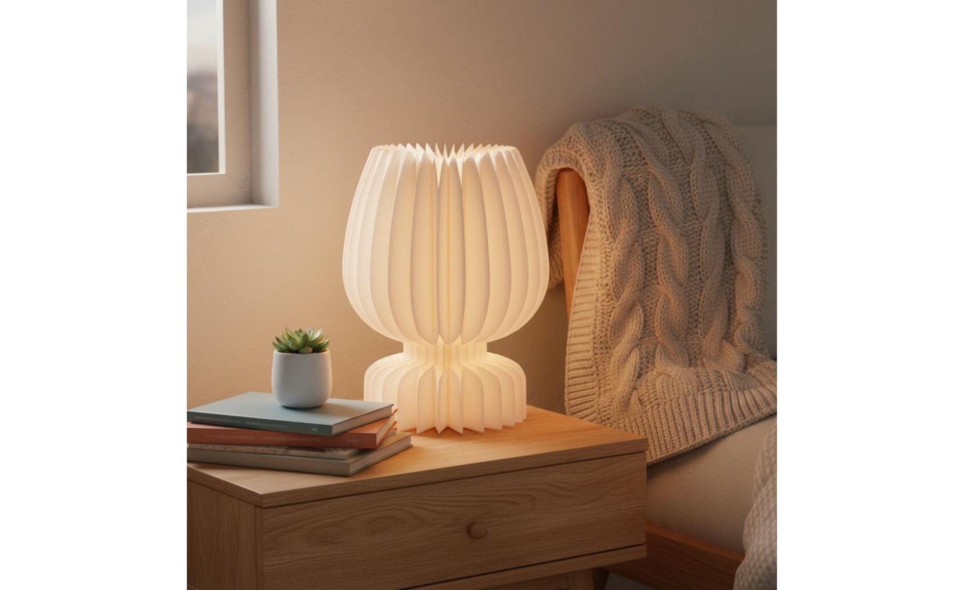 Foldable Paper Lamp Pleated Paper Lampshade for Bedroom, Living Room