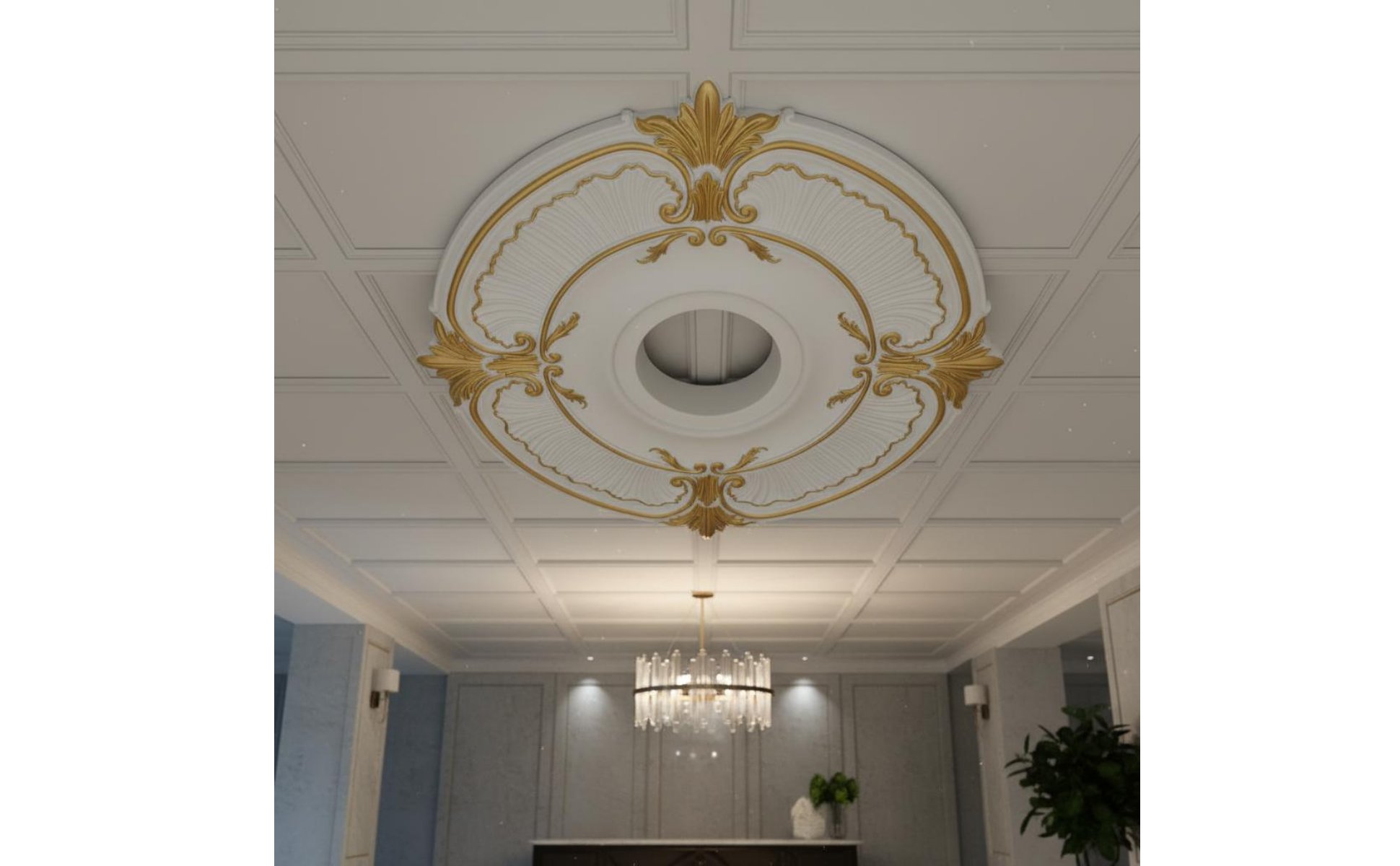 Gold Painted Ceiling Medallion European Design Chandelier Medallion