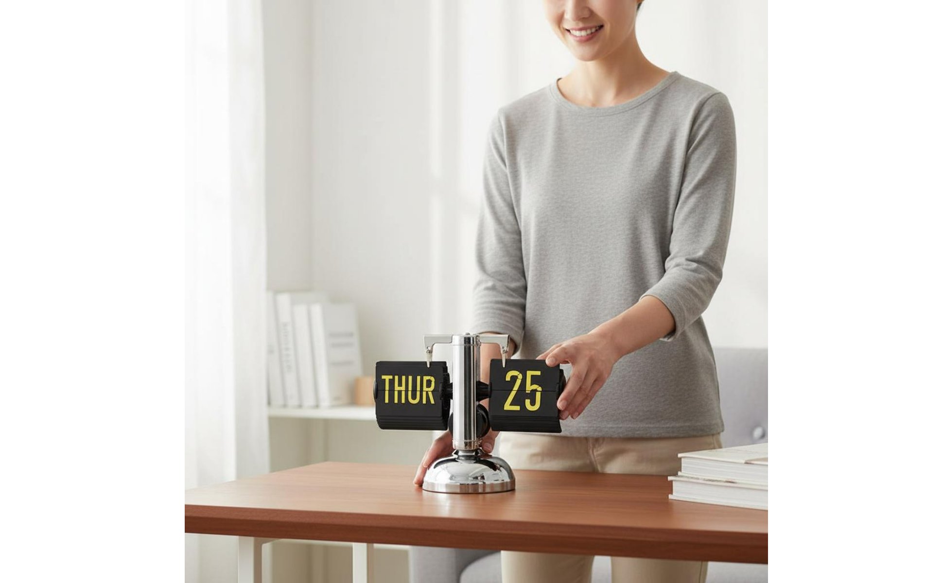 Retro Desk Desk Clock Date and Day Display Calendar Flip Desk Clock
