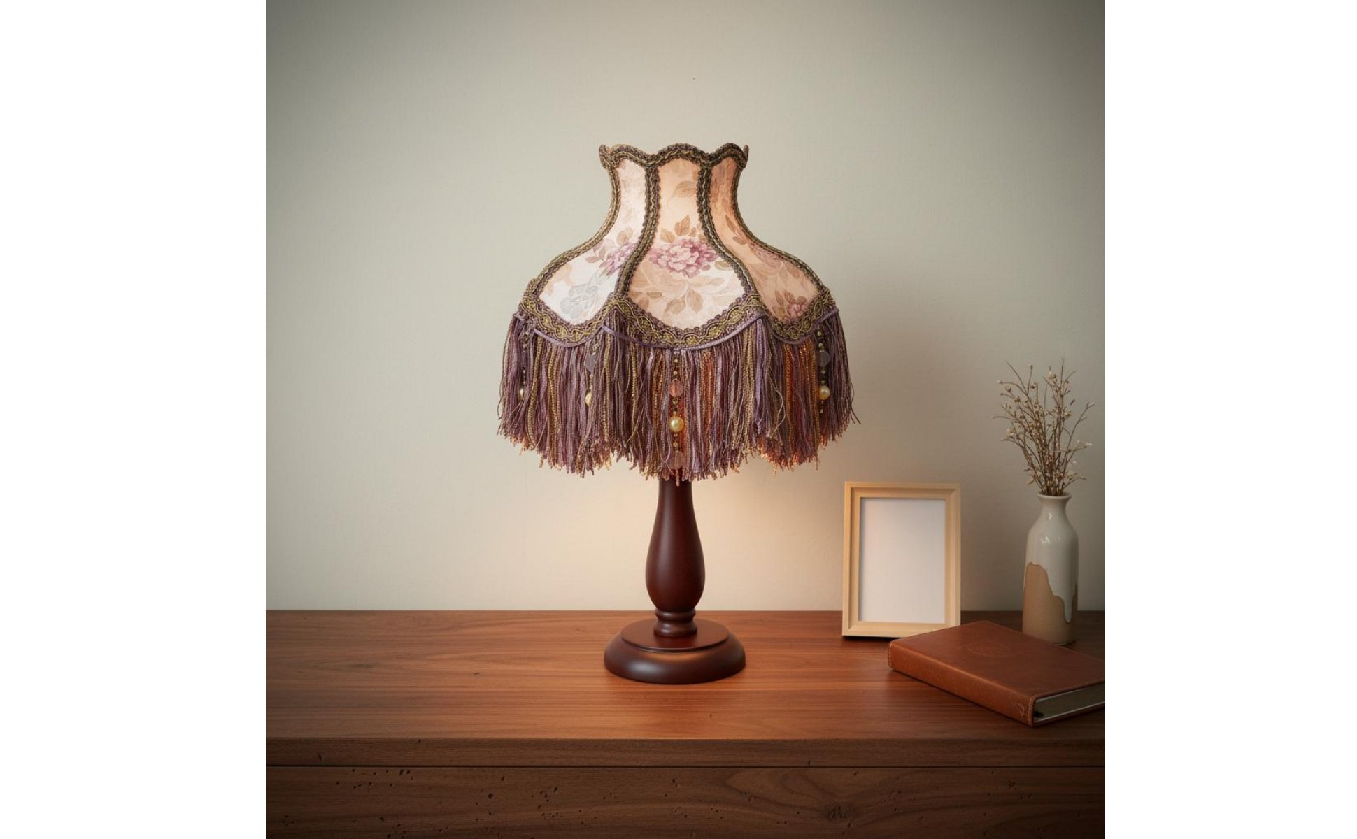 Violet Floral Tassel Lampshade Ornate Beaded Fringe Lamp Shade for Restaurant