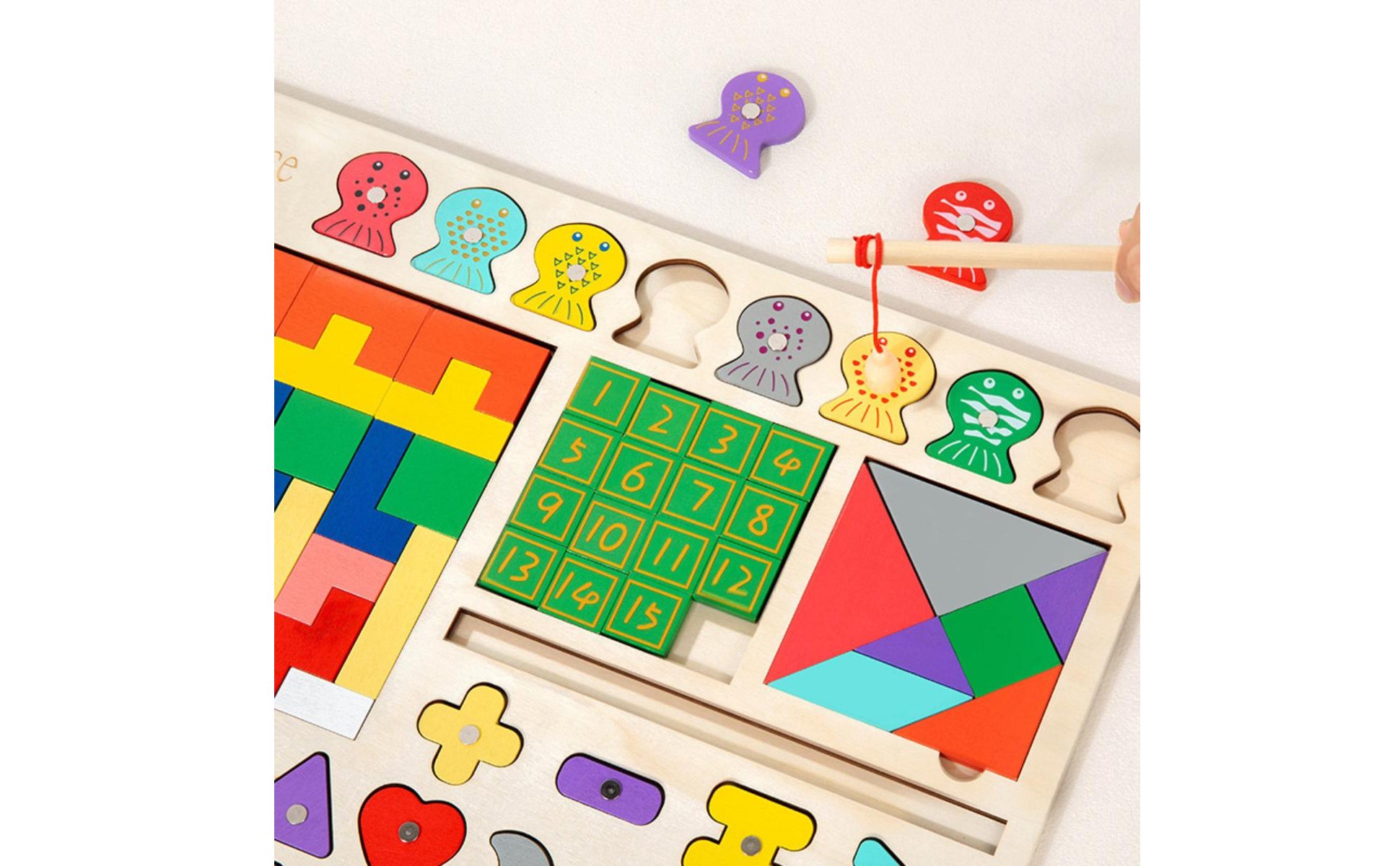 Multifunctional Wooden Tangram Game Hands-on Tangram Game Board Spatial Awareness Educational Pattern Blocks Colorful for Kindergarten