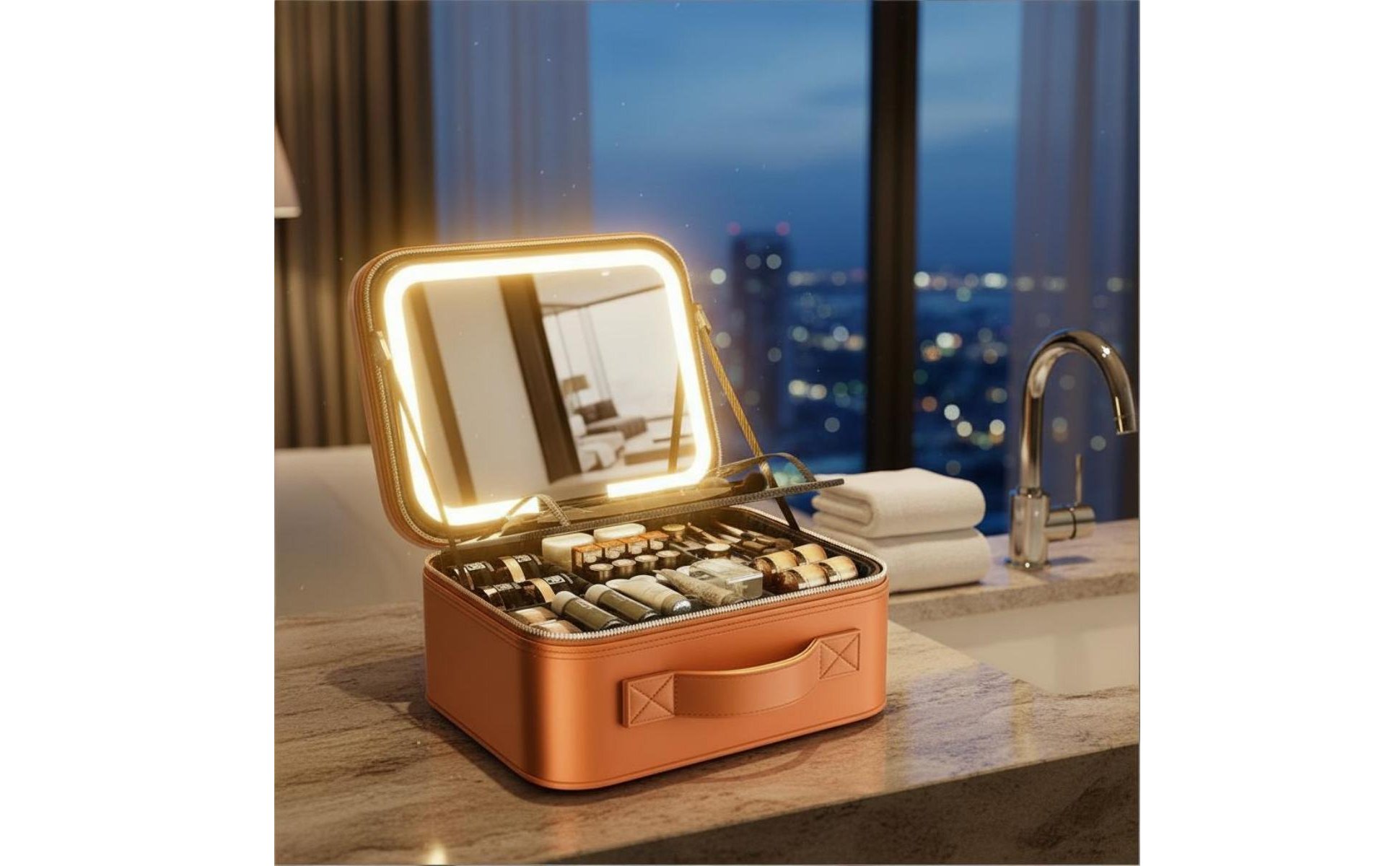 Portable Vanity Case with LED Mirror Large Capacity Lighted Makeup Train Case
