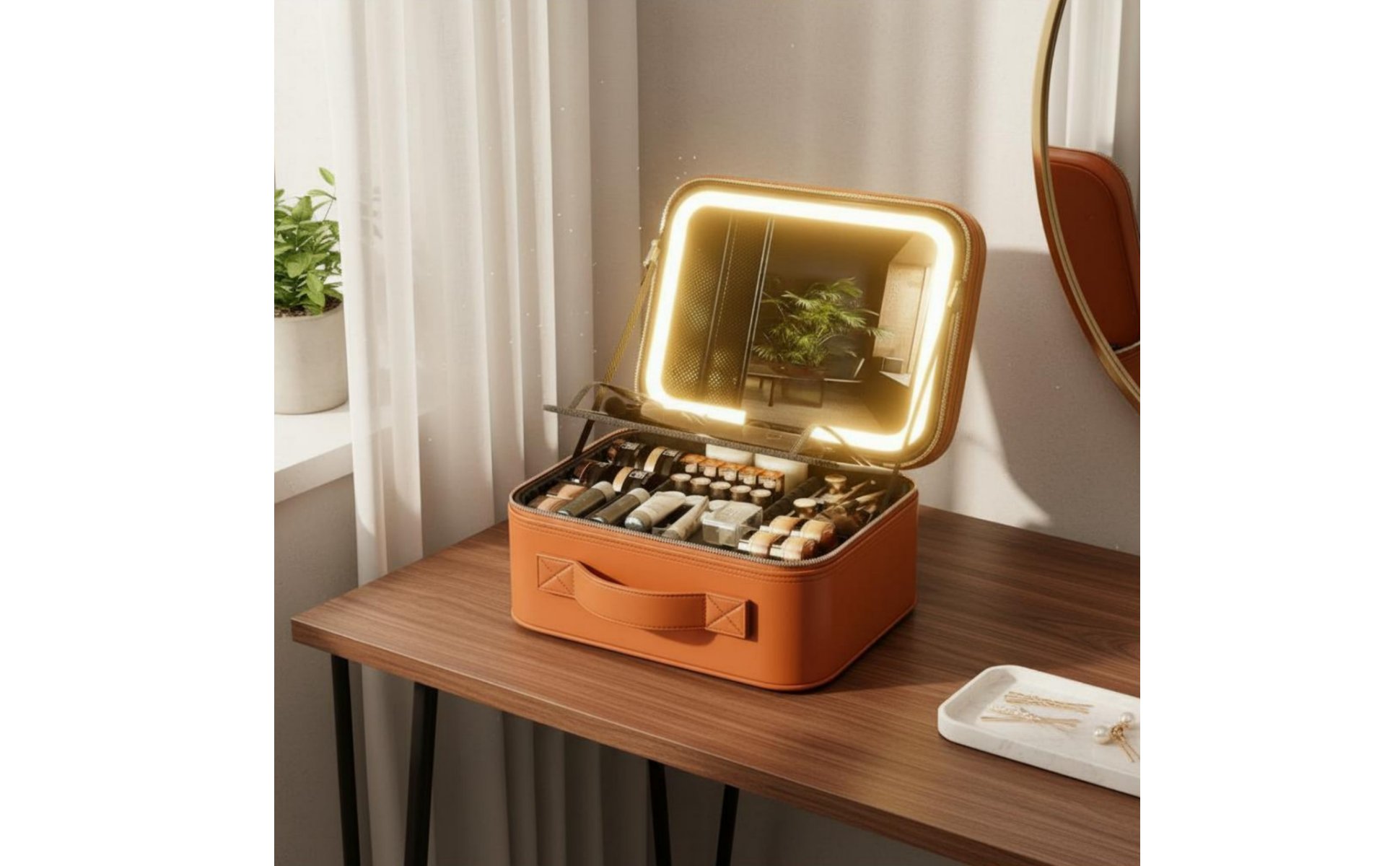 Portable Vanity Case with LED Mirror Large Capacity Lighted Makeup Train Case