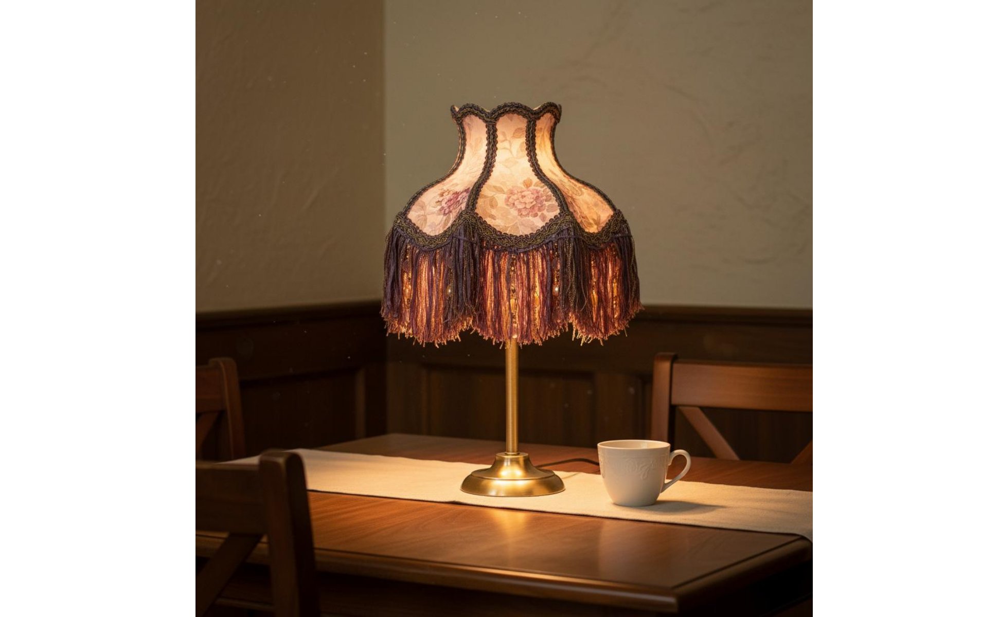 Violet Floral Tassel Lampshade Ornate Beaded Fringe Lamp Shade for Restaurant