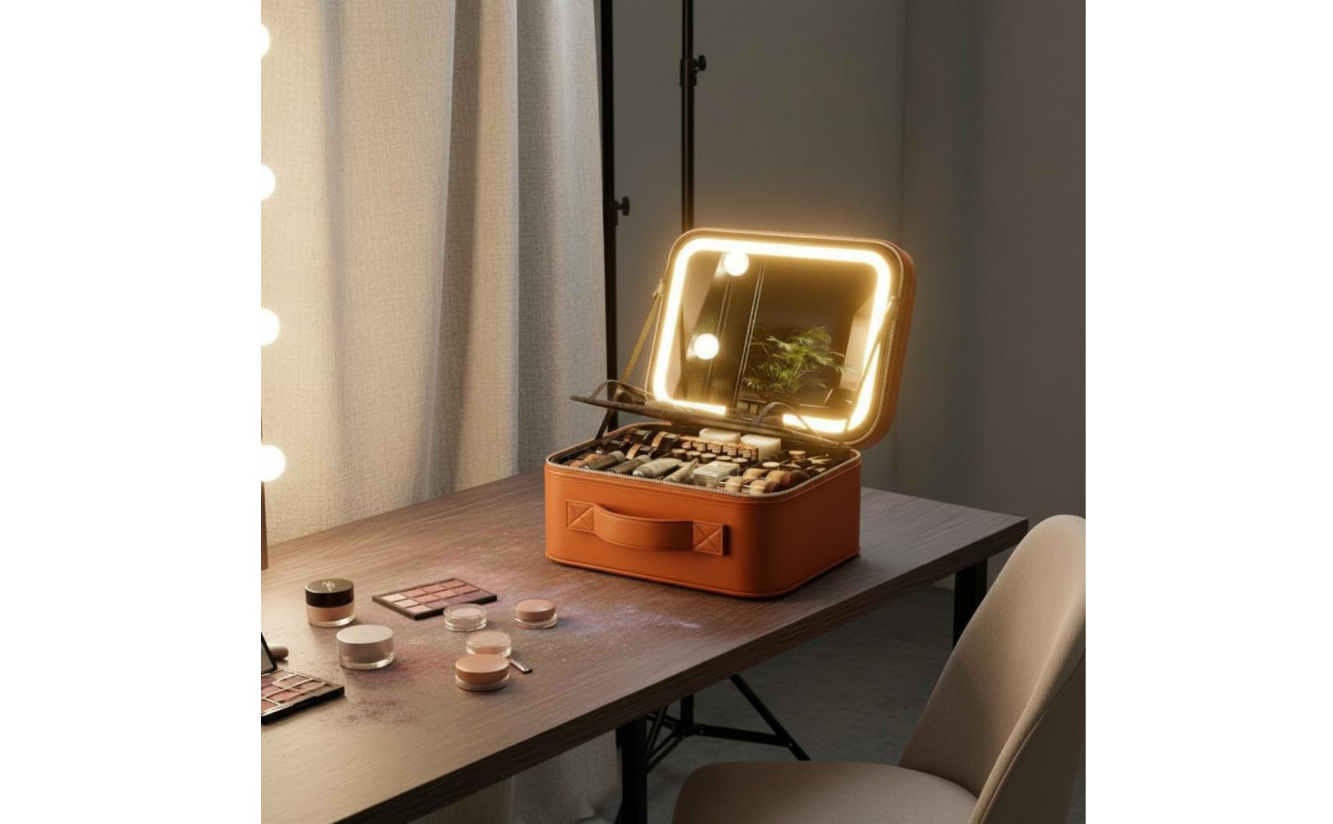 Portable Vanity Case with LED Mirror Large Capacity Lighted Makeup Train Case