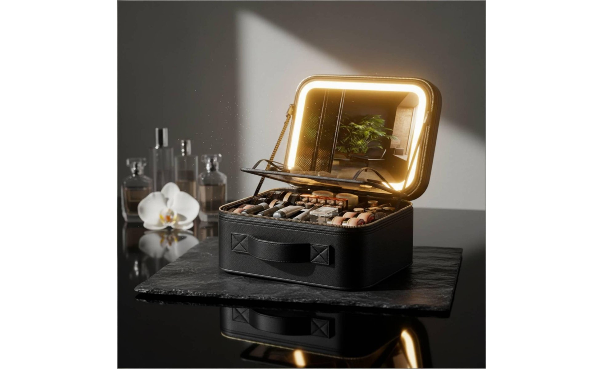 Portable Vanity Case with LED Mirror Large Capacity Lighted Makeup Train Case