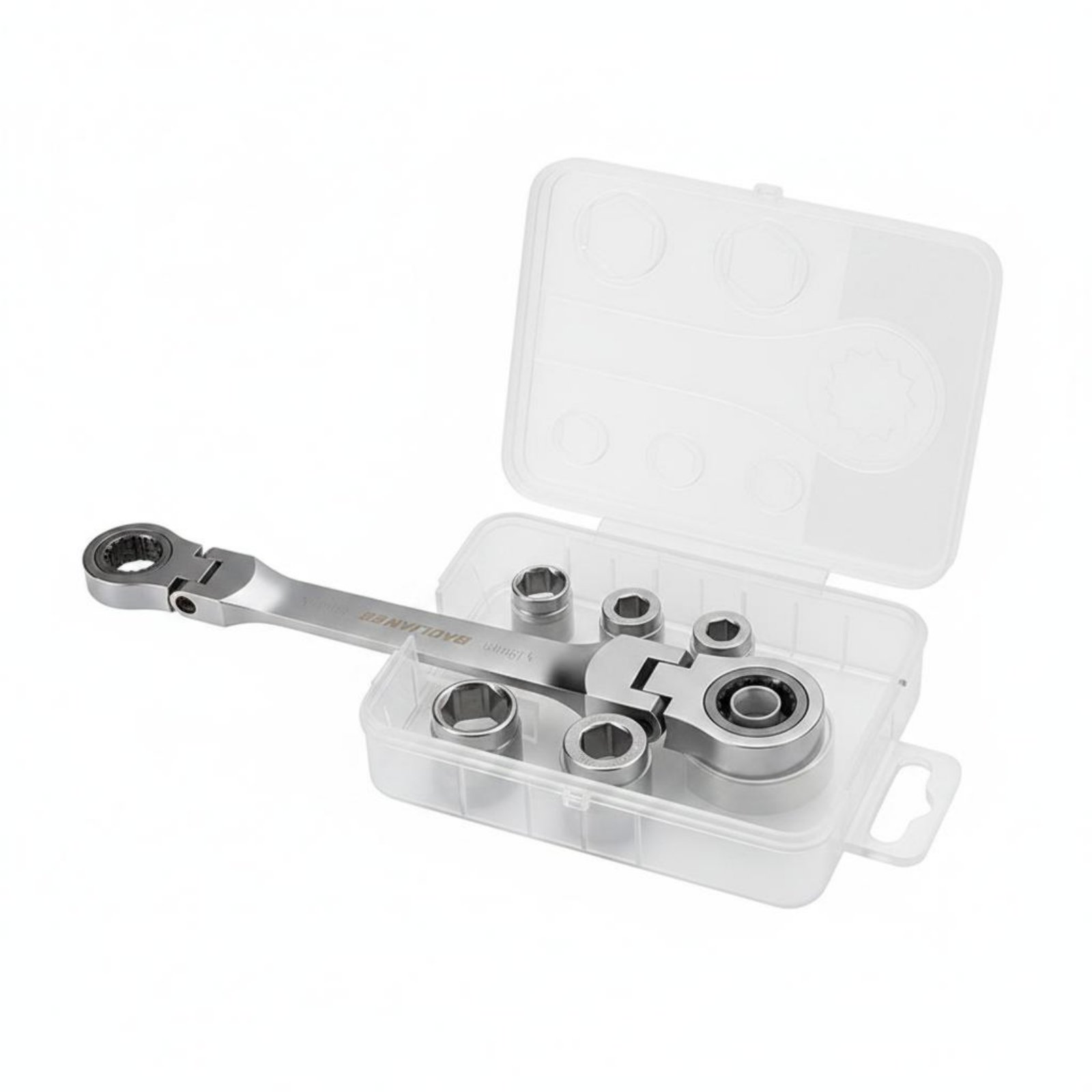 Replaceable Head Wrench Set Compact Reach Double-Ended Ratchet Wrench