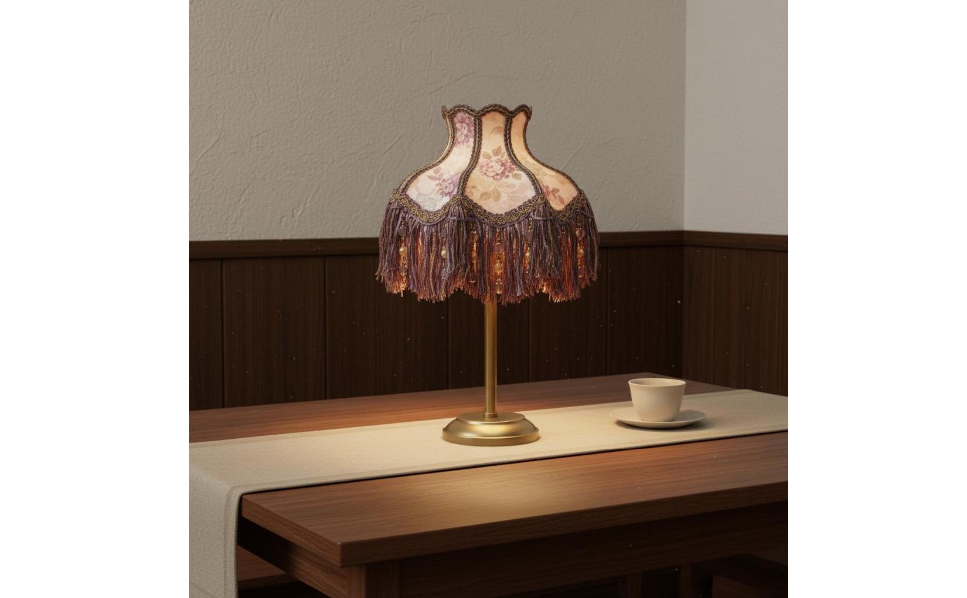 Violet Floral Tassel Lampshade Ornate Beaded Fringe Lamp Shade for Restaurant