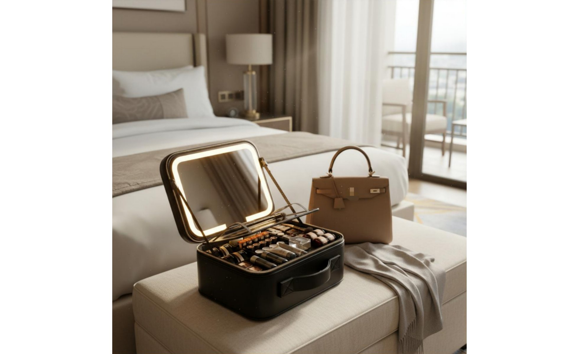 Portable Vanity Case with LED Mirror Large Capacity Lighted Makeup Train Case