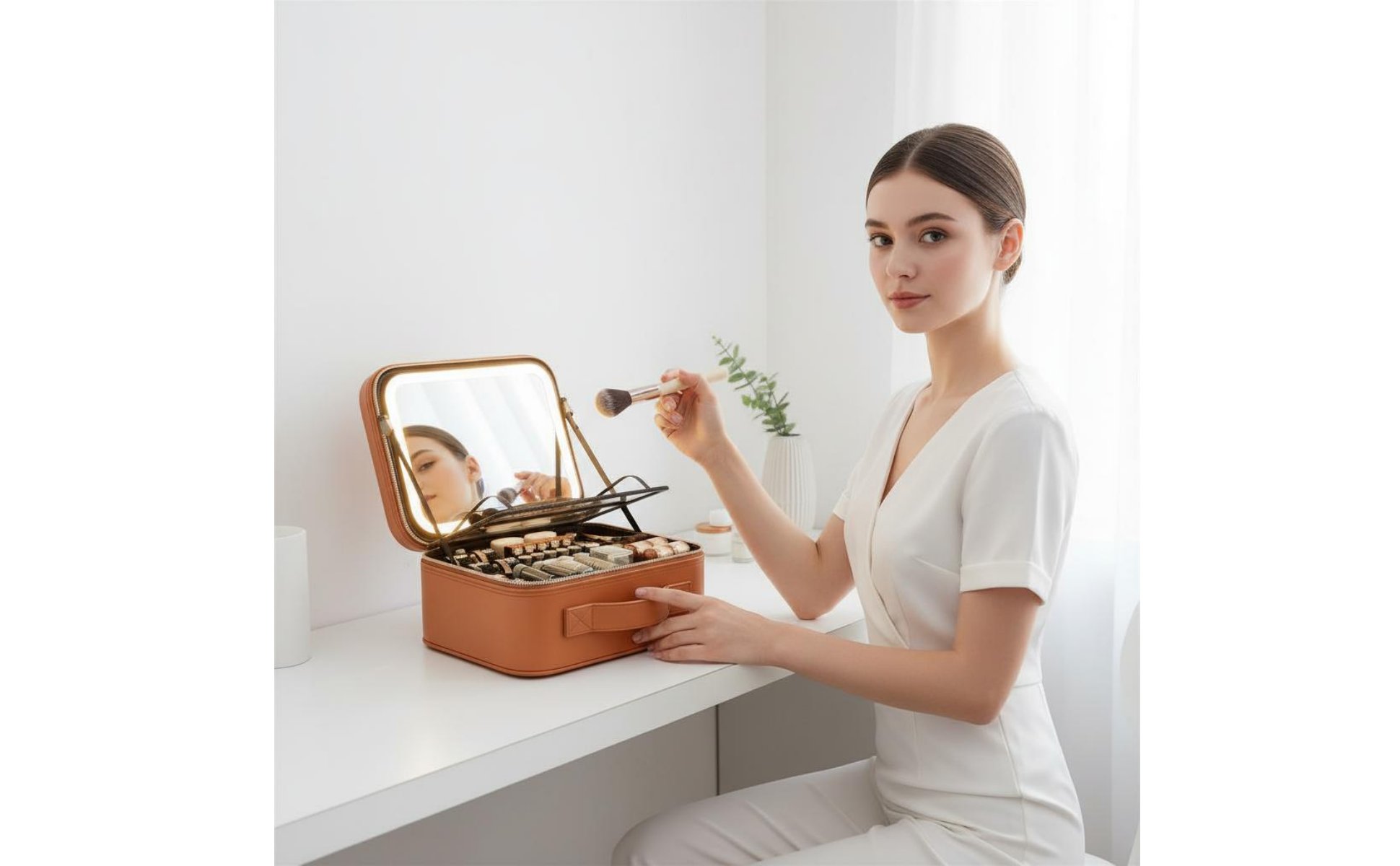 Portable Vanity Case with LED Mirror Large Capacity Lighted Makeup Train Case