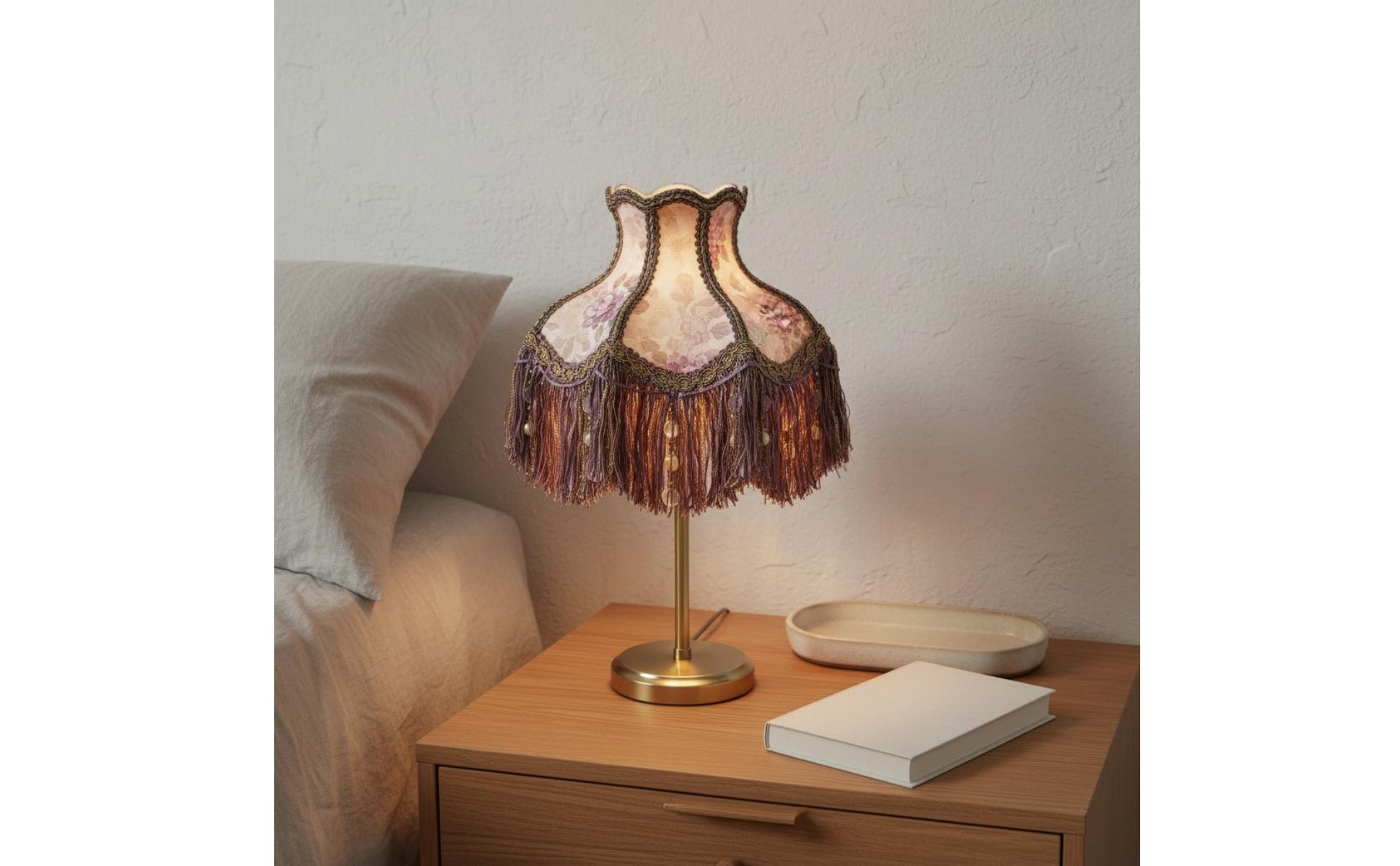 Violet Floral Tassel Lampshade Ornate Beaded Fringe Lamp Shade for Restaurant