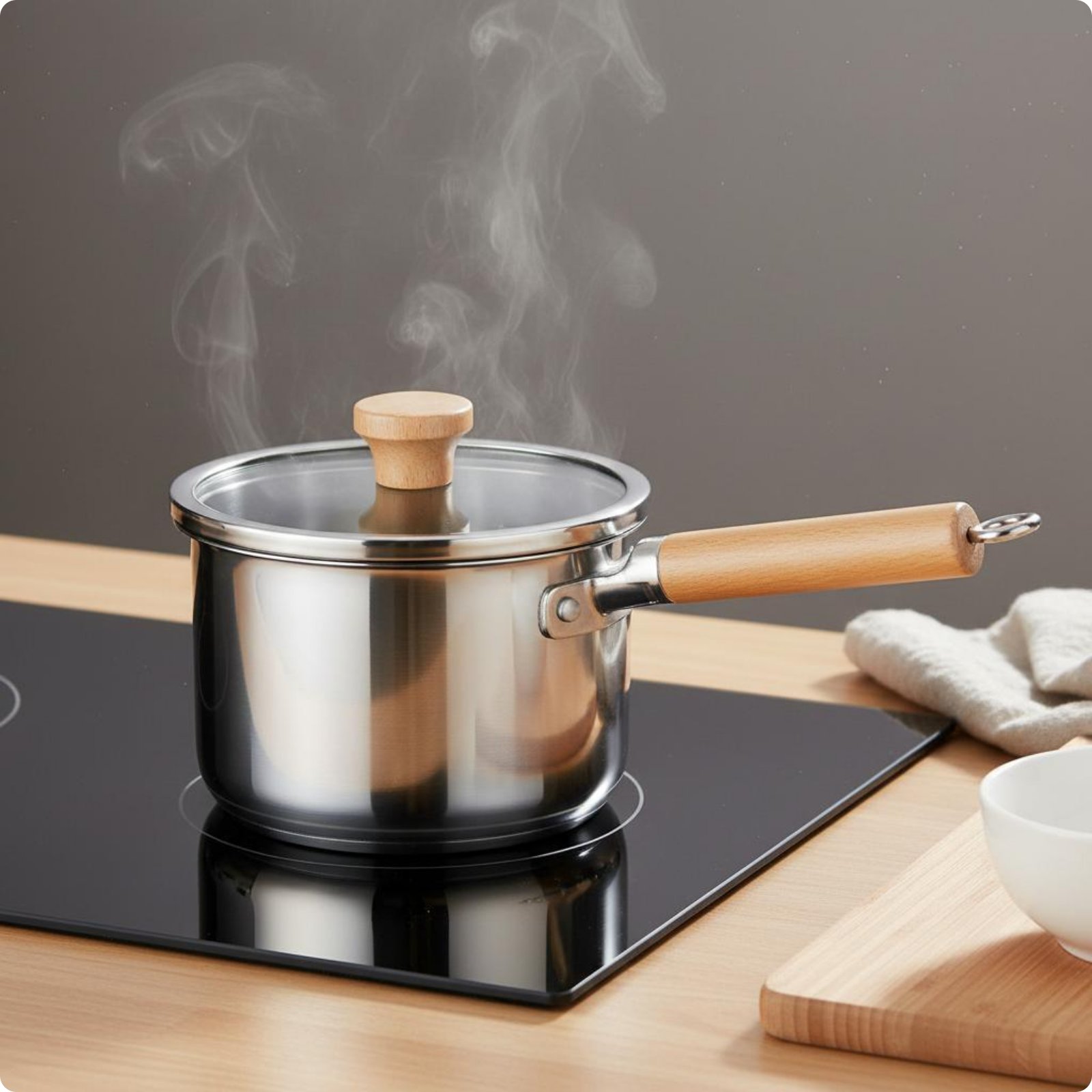 316 Stainless Steel Pot Induction Compatible Lidded Milk Pan Rust Resistant