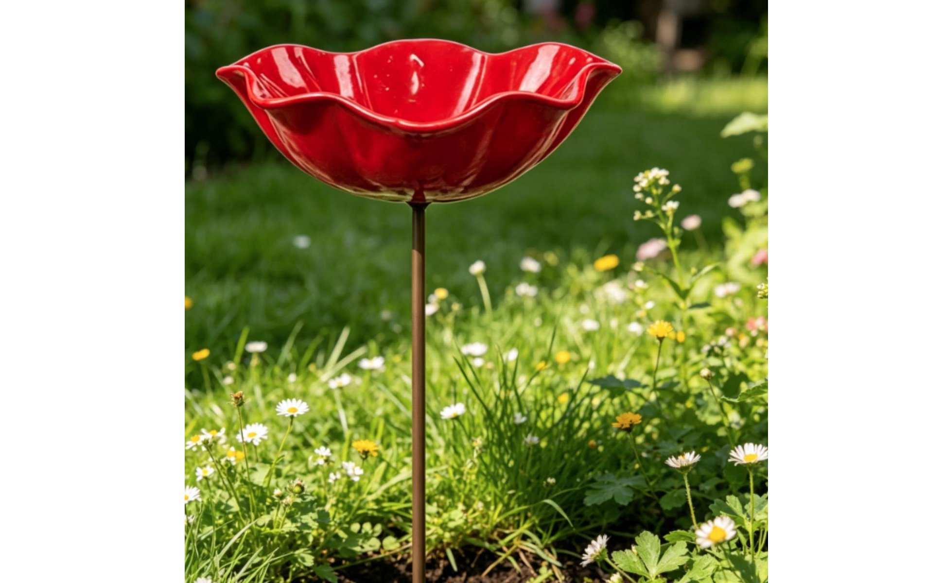 Bird Waterer Handmade Metal Flower Bird Bath Easy to Place for Backyard, Outdoor