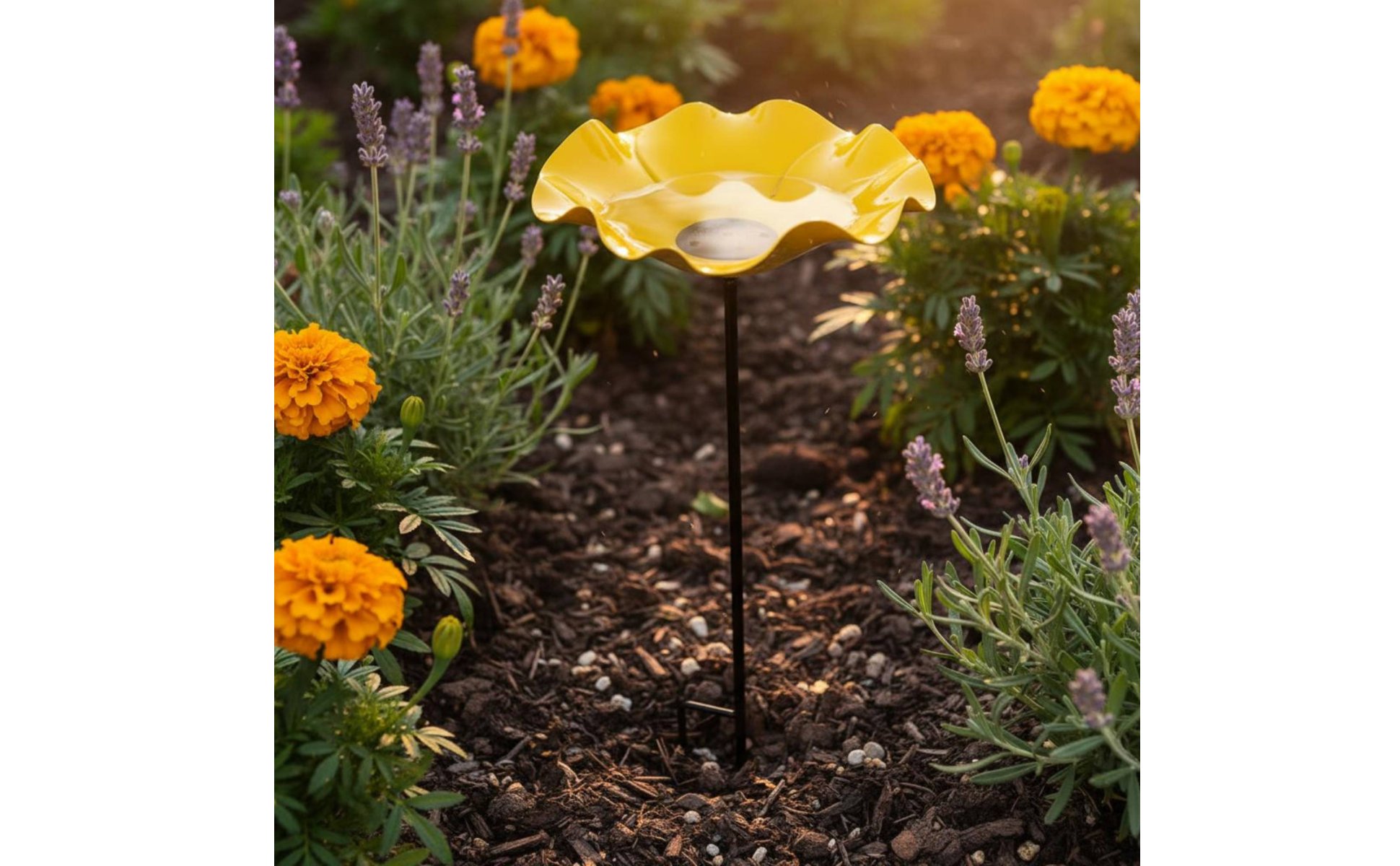 Bird Waterer Handmade Metal Flower Bird Bath Easy to Place for Backyard, Outdoor