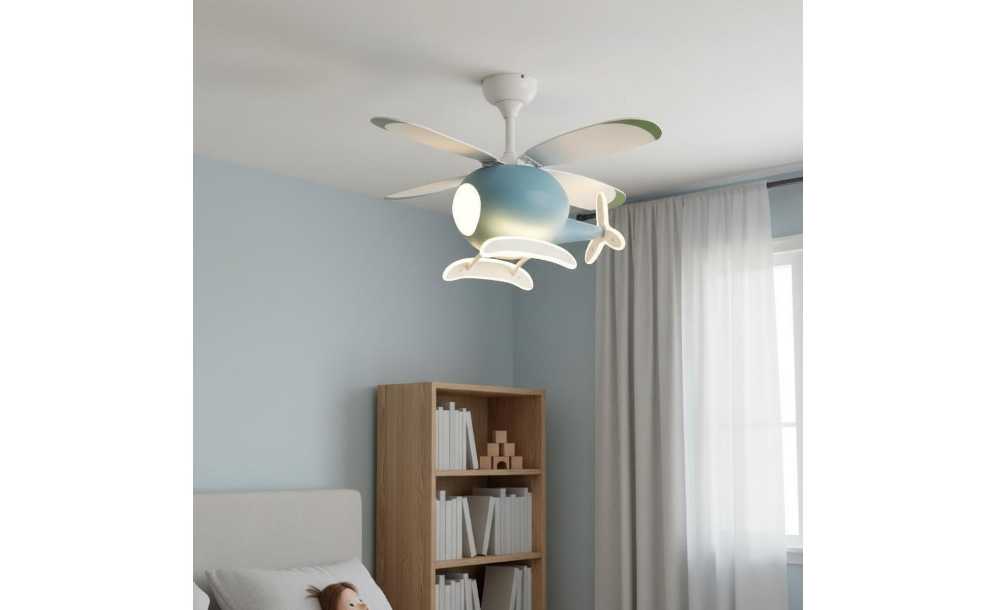 Kids Ceiling Fan Light Strong Air Circulation Airplane Ceiling Fan Two-in-Single