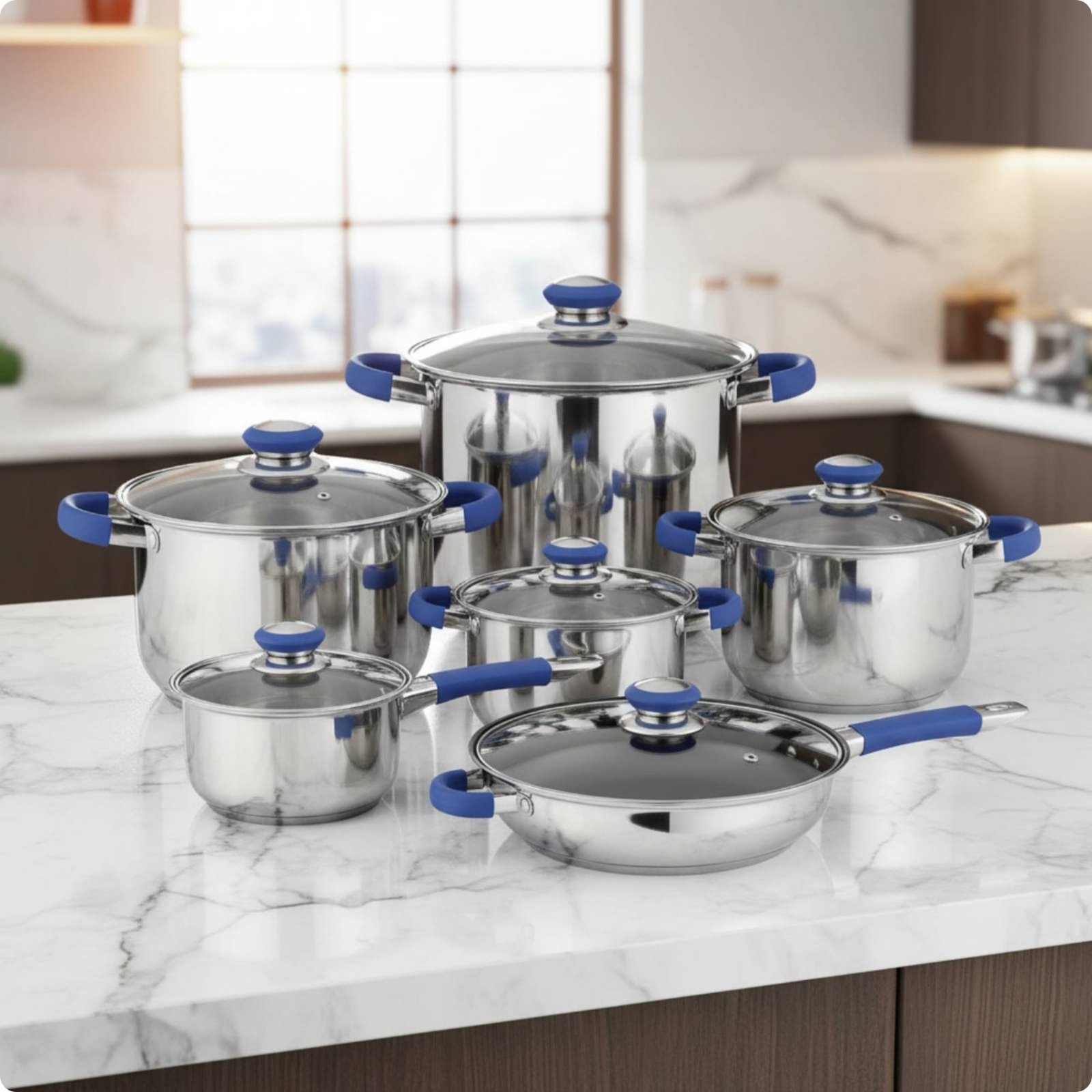 12 Pieces Stainless Steel Pot and Pan Set Uniform Heating Distribution