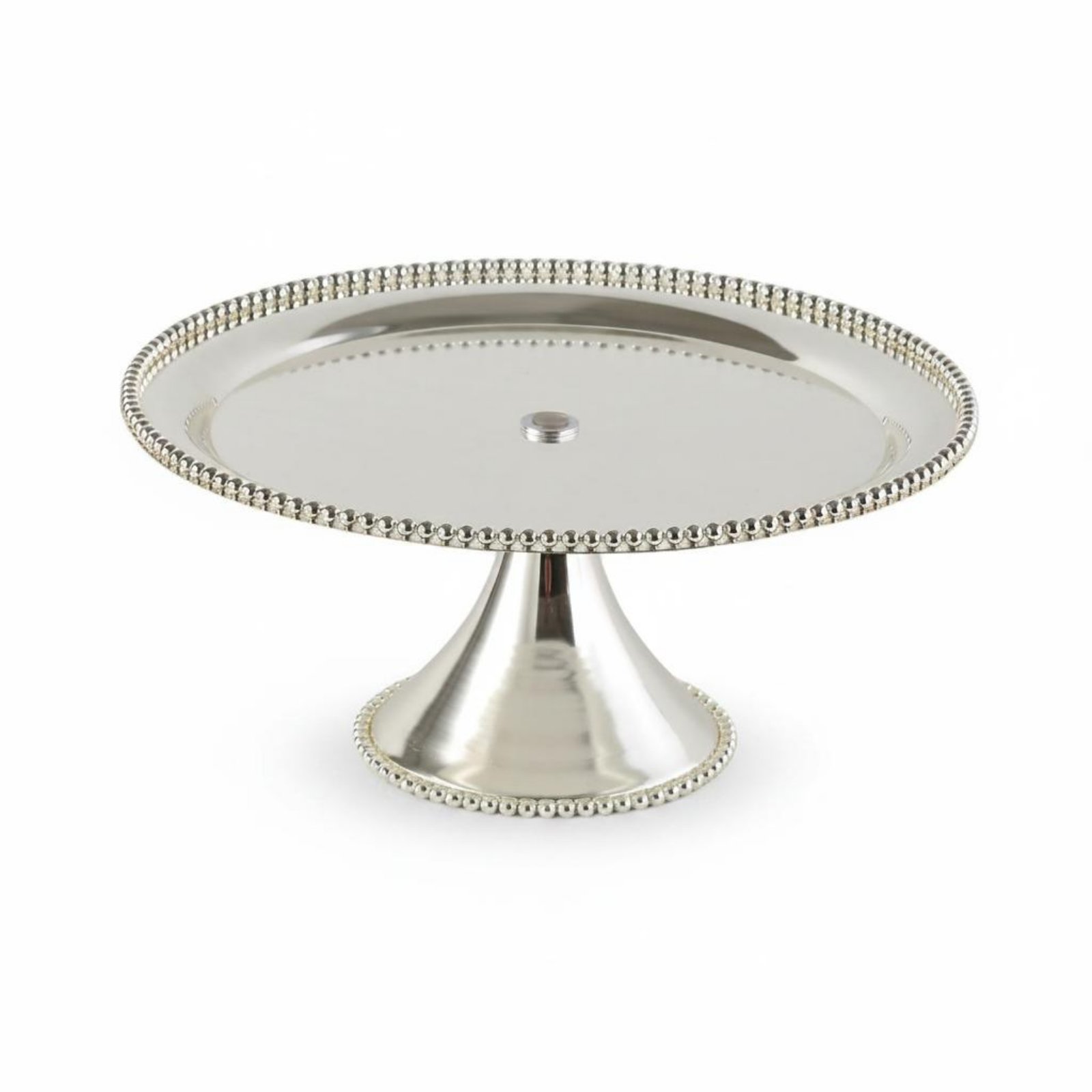European Design Beaded Rim Dessert Stand Elegant Silver Pedestal Stand Luxurious Pedestal Cake Plate Multi-Purpose for Afternoon Tea